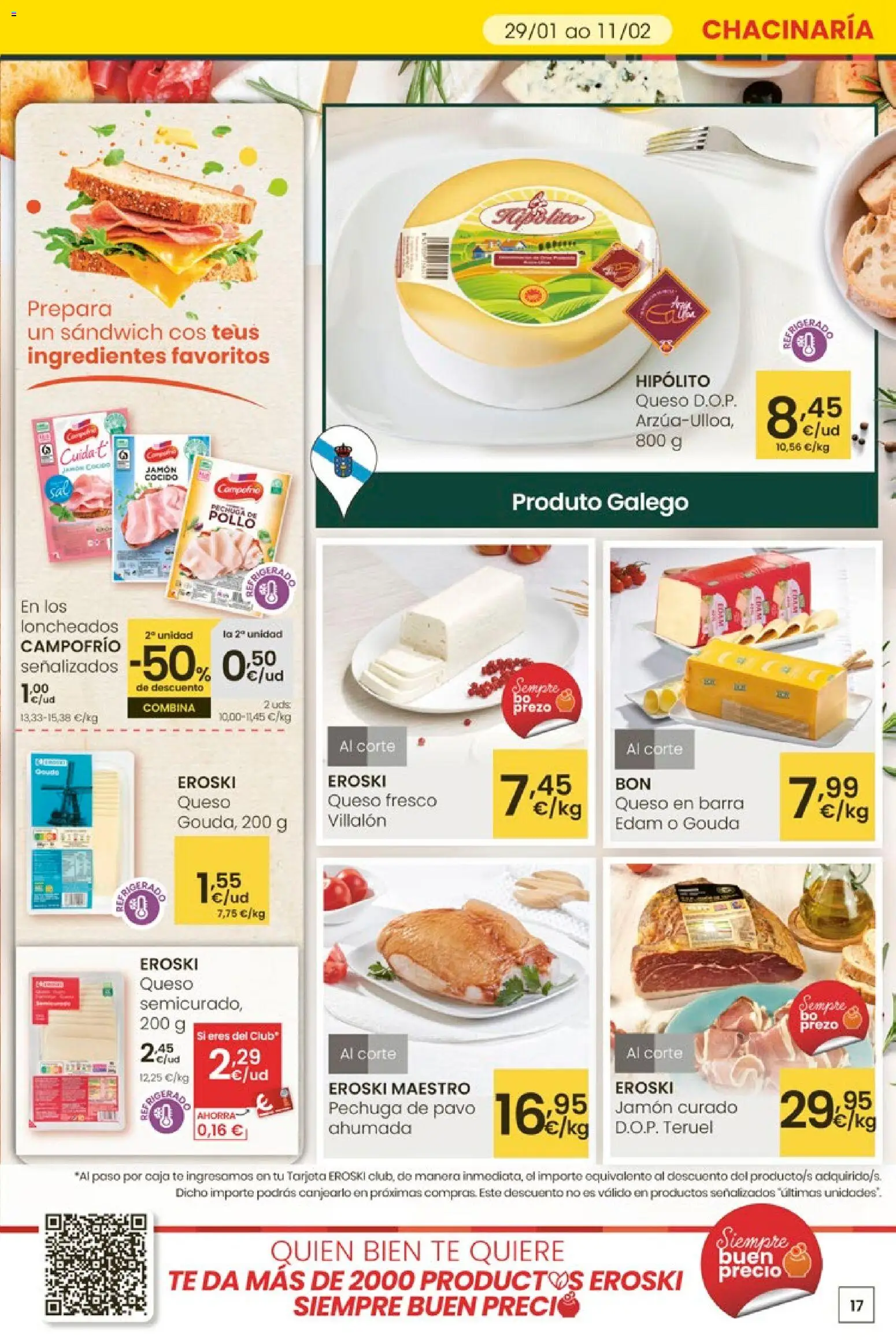 Eroski - Entroido do aforro │ válido desde el 29.01.2026 | Página: 17 | Productos: Κρεμάστρα, Queso, Jamón cocido, Τυρόπιτα