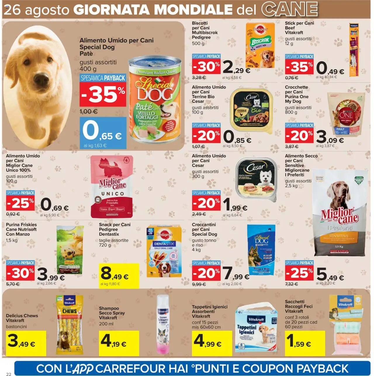 Volantino Carrefour del 21.08.2025 | Pagina: 22 | Prodotti: Manzo, Biscotti, Crocchette, Vitello
