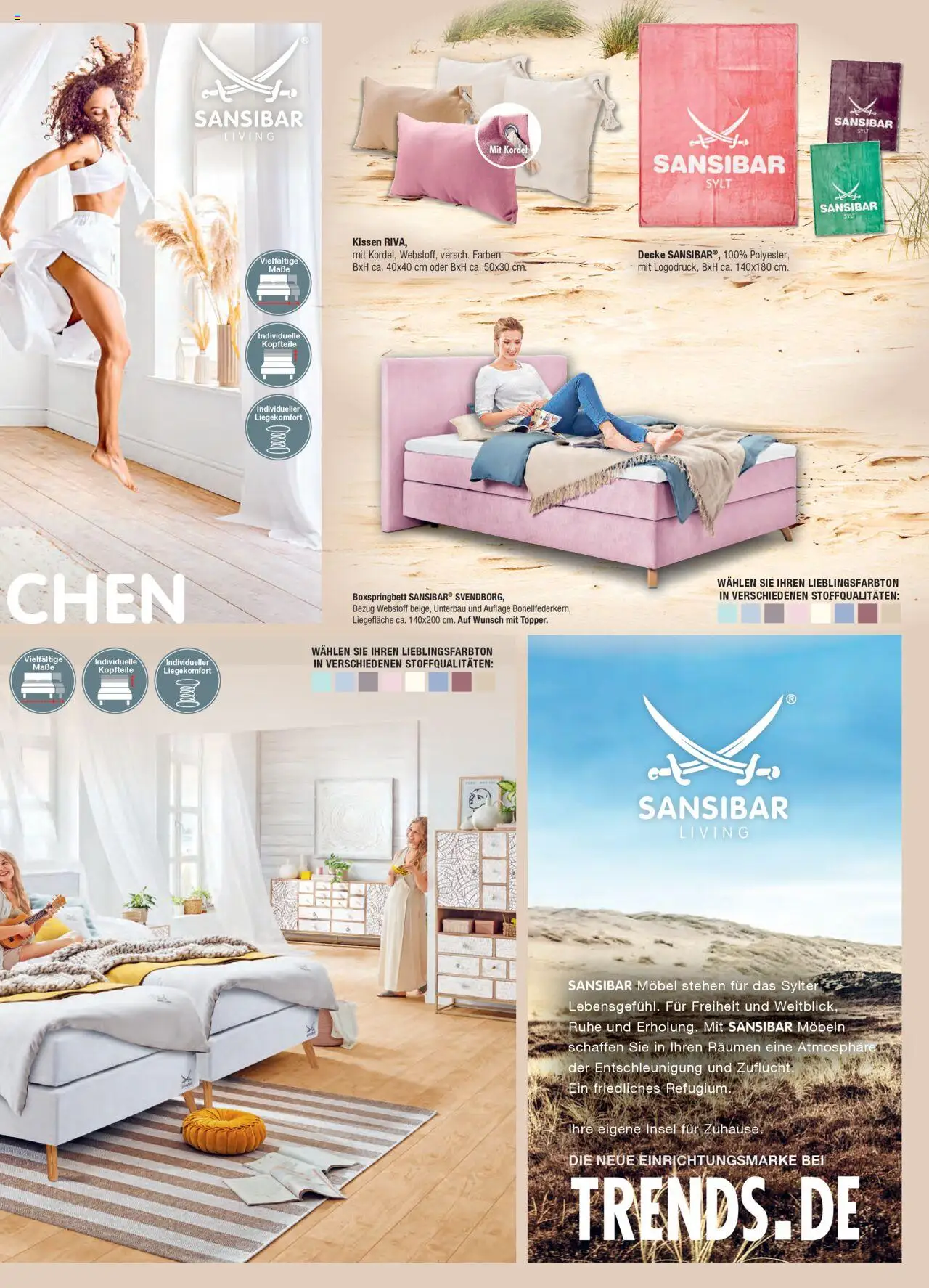 Ostermann Sansibar Living  – gültig ab 01.01.2025 | Seite: 17 | Produkte: Kissen, Decke, Boxspringbett