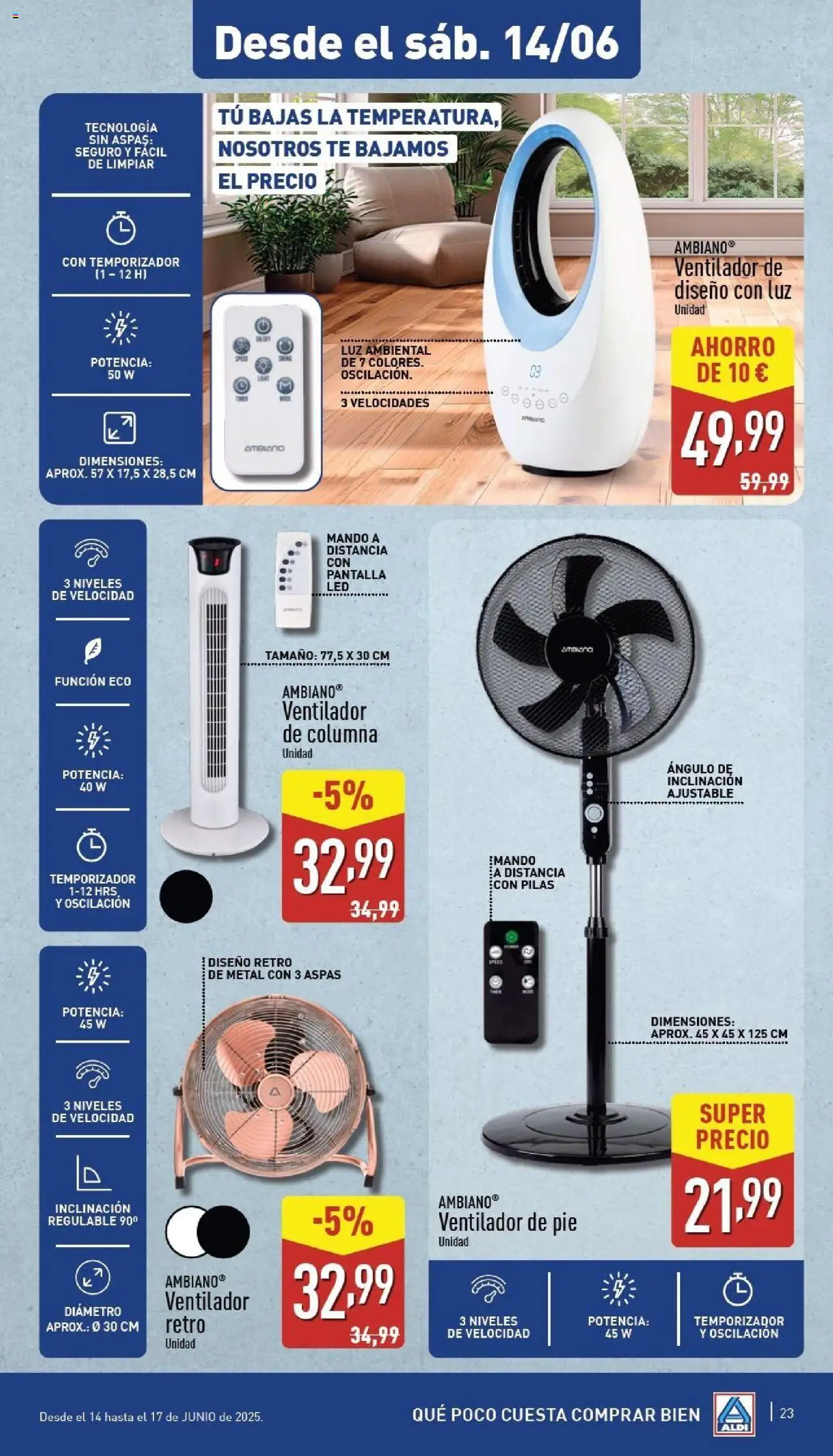 Aldi folleto Canarias │ válido desde el 09.06.2025 | Página: 23 | Productos: Té, Ventilador, Ventilador de pie