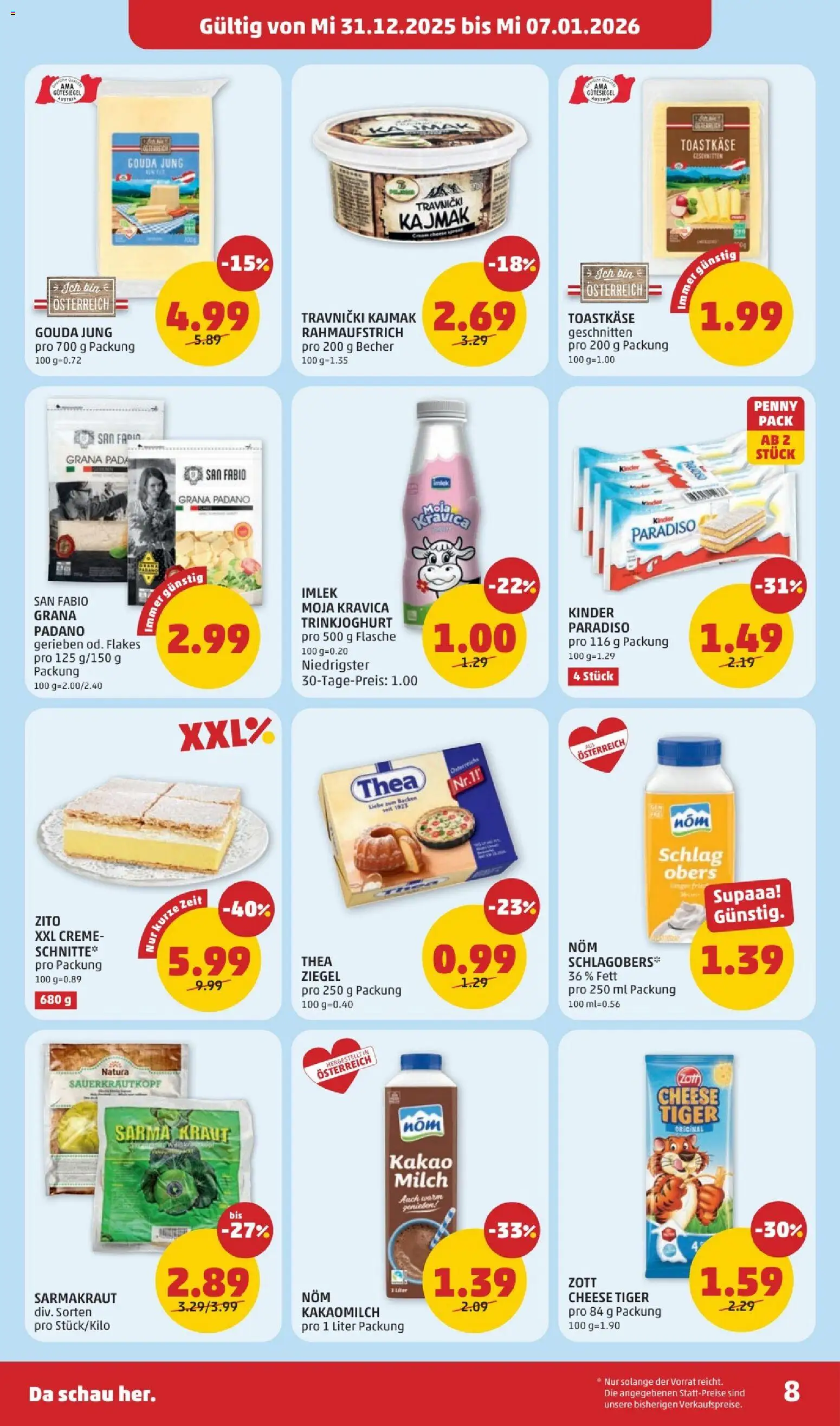 Penny Markt Flugblatt gültig ab 31.12.2025 | Seite: 8 | Produkte: Kraut, Milch, Creme