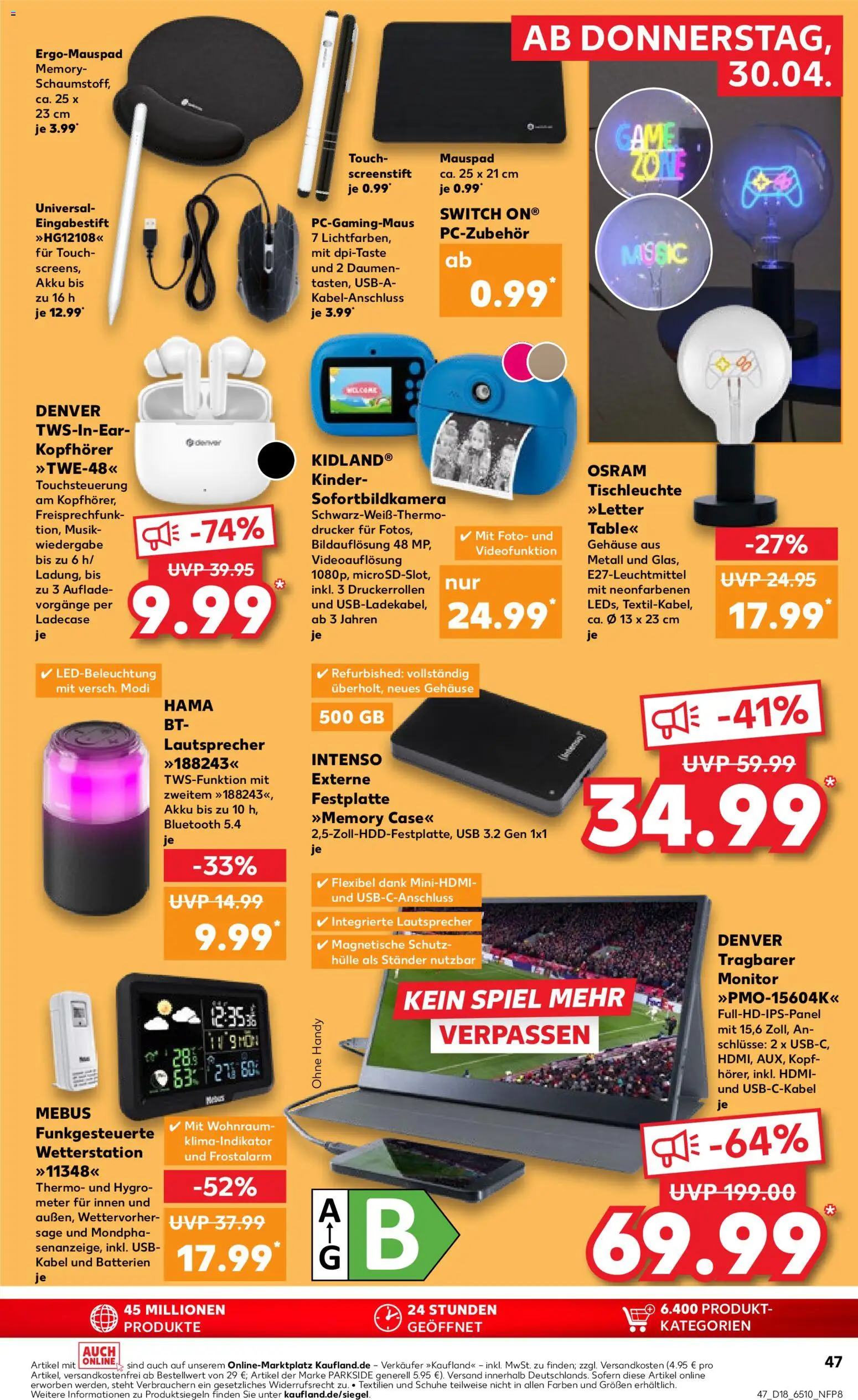 Kaufland Prospekt Bremen	 – gültig ab 30.04.2026 | Seite: 47 | Produkte: Kabel, Wetterstation, Spiel, USB