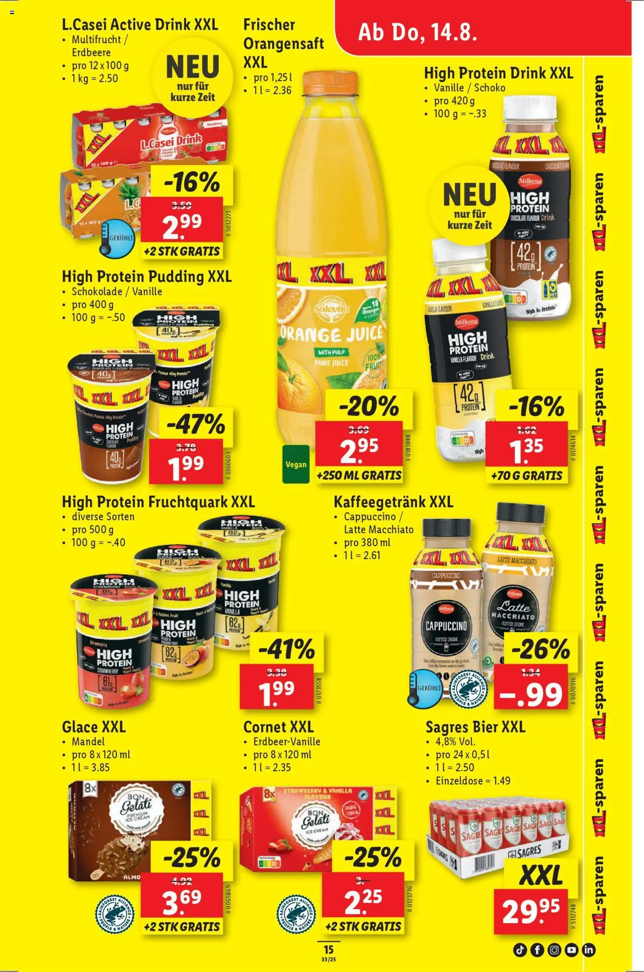 Lidl Aktionen ab 14.08.2025 | Seite: 17 | Produkte: Glace, Pudding, Orangensaft, Schokolade