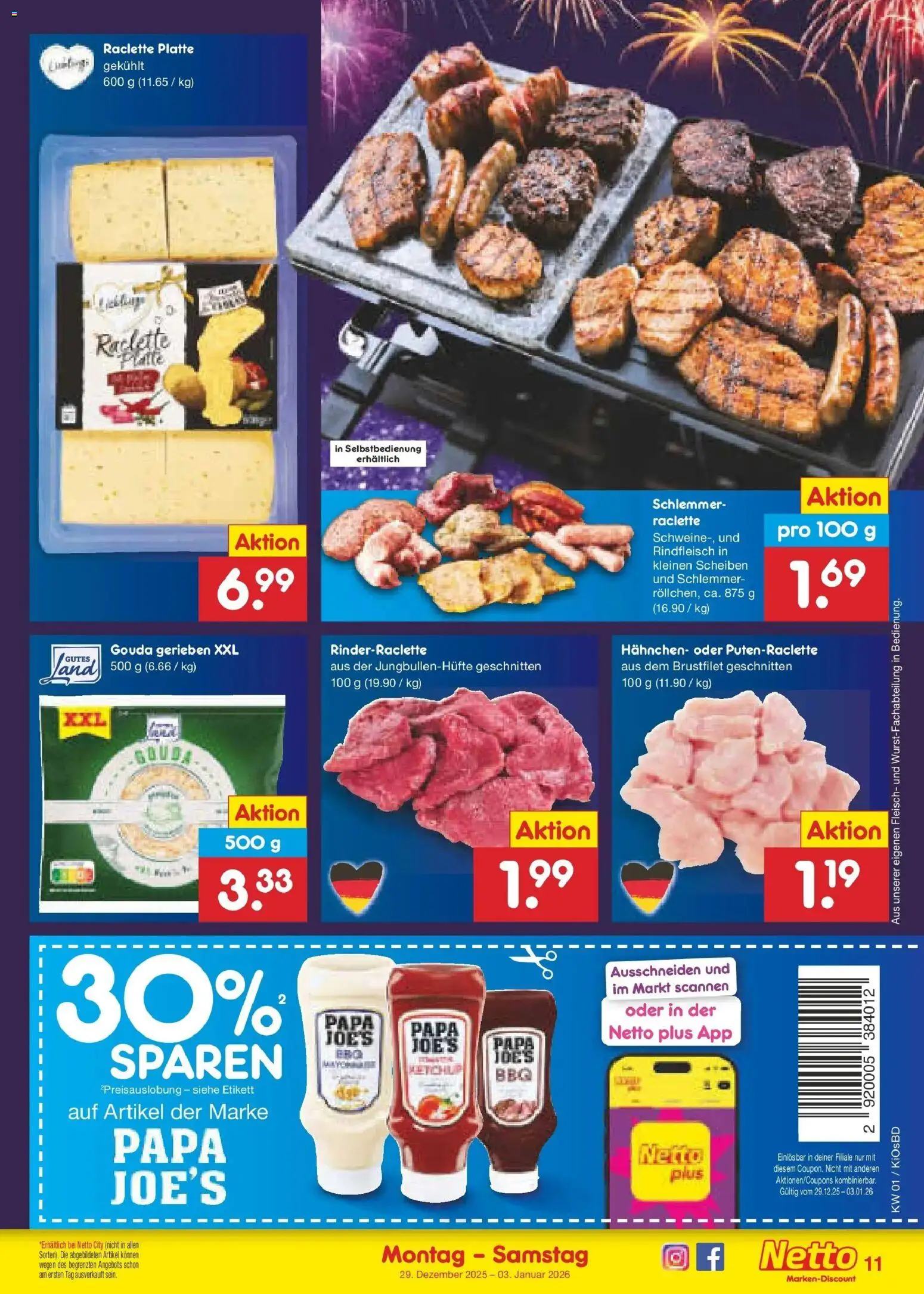 Netto Marken-Discount prospekt Mistelbach	 – gültig ab 28.12.2025 | Seite: 11 | Produkte: Hahnchen, Gouda, Raclette, Rindfleisch