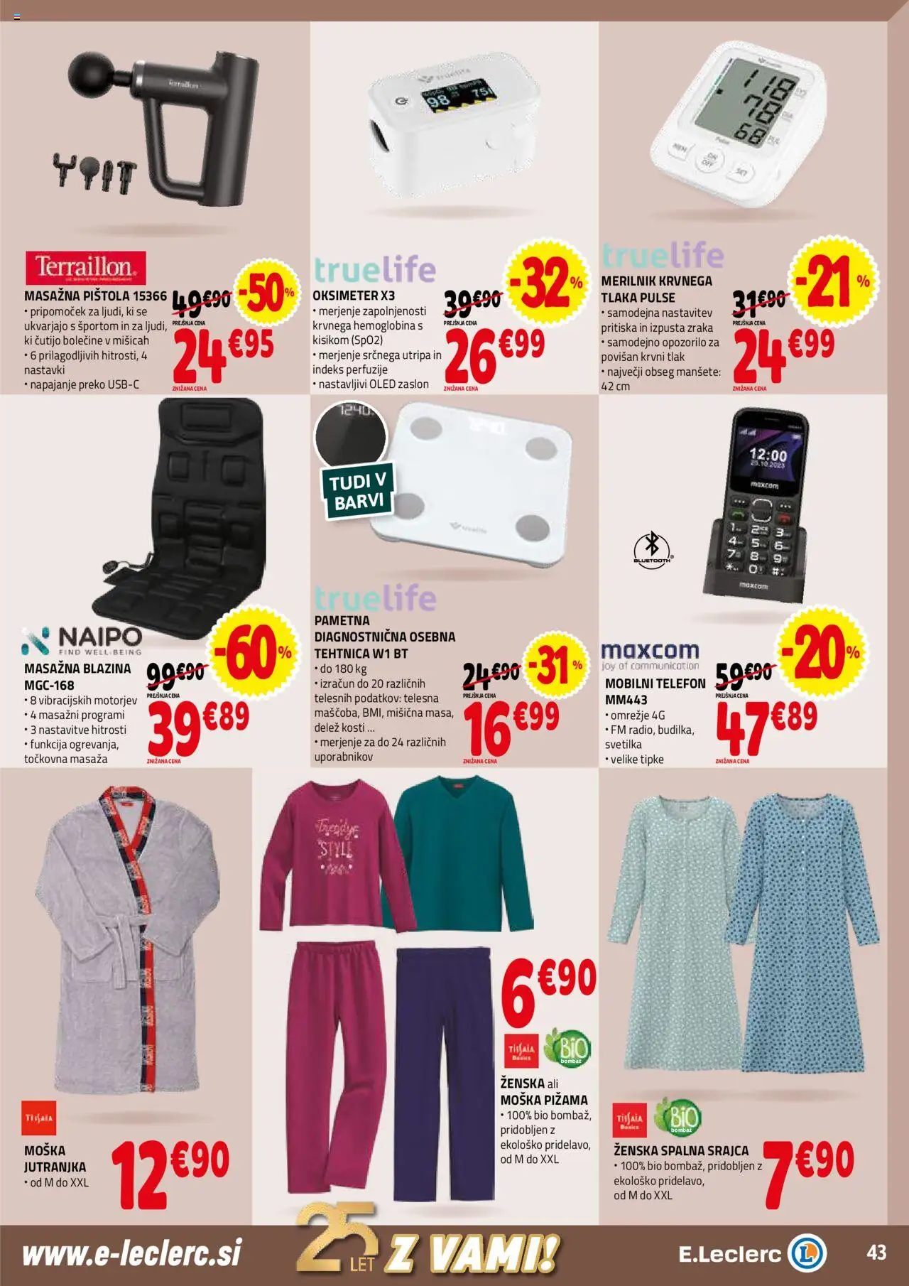 Novi E.leclerc katalog ponudbe – veljaven od 17.09.2025 | Stran: 43 | Izdelki: Telefon, Srajca, Pižama, Tehtnica