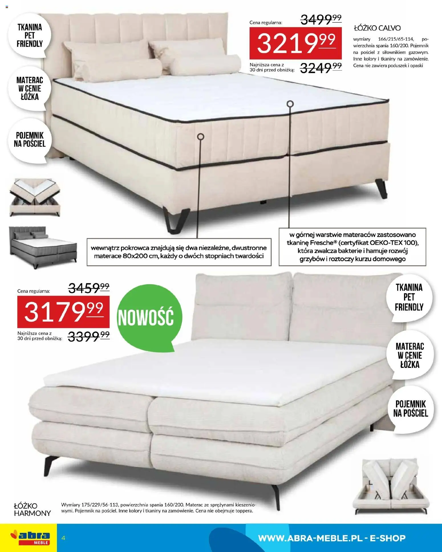 Abra meble Gazetka od 29.01.2026 | Strona: 4 | Produkty: Pościel, Łóżko, Materac