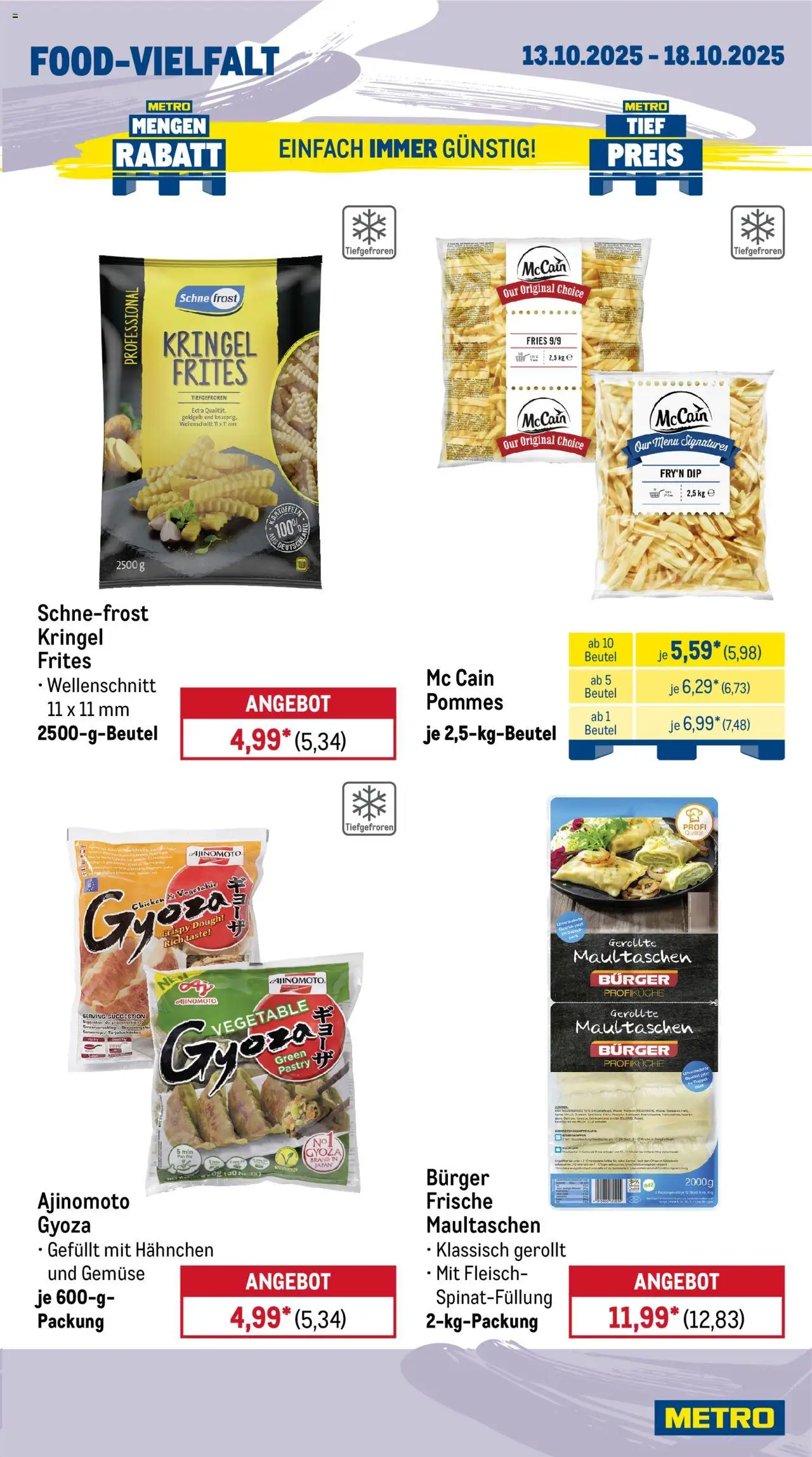 Metro Wochen-Angebote Gastro – gültig ab 13.10.2025 | Seite: 11 | Produkte: Pommes, Burger, McCain, Gemüse