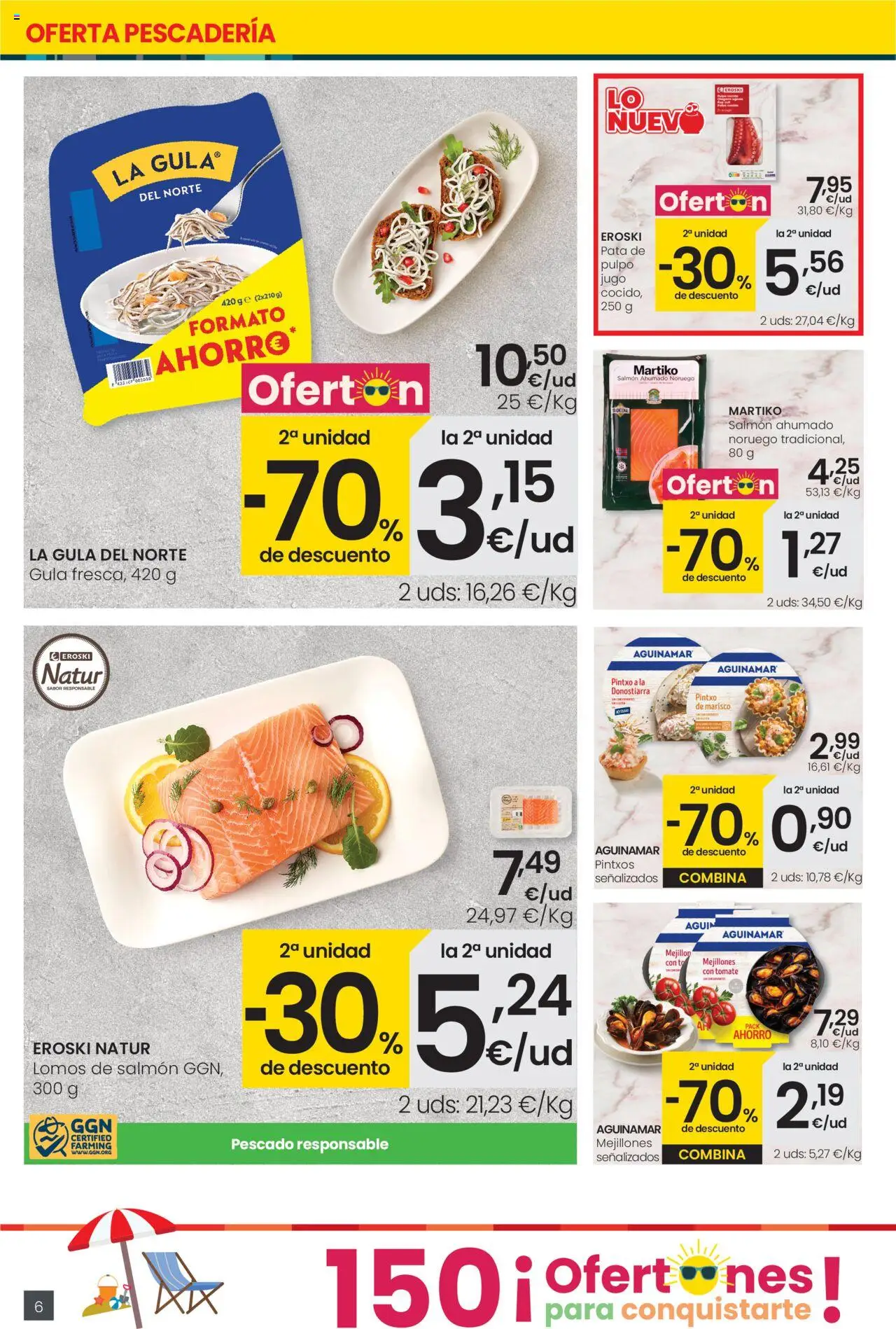 Eroski - Supermercados │ válido desde el 31.07.2025 | Página: 6 | Productos: Jugo, Pescado, Salmón ahumado