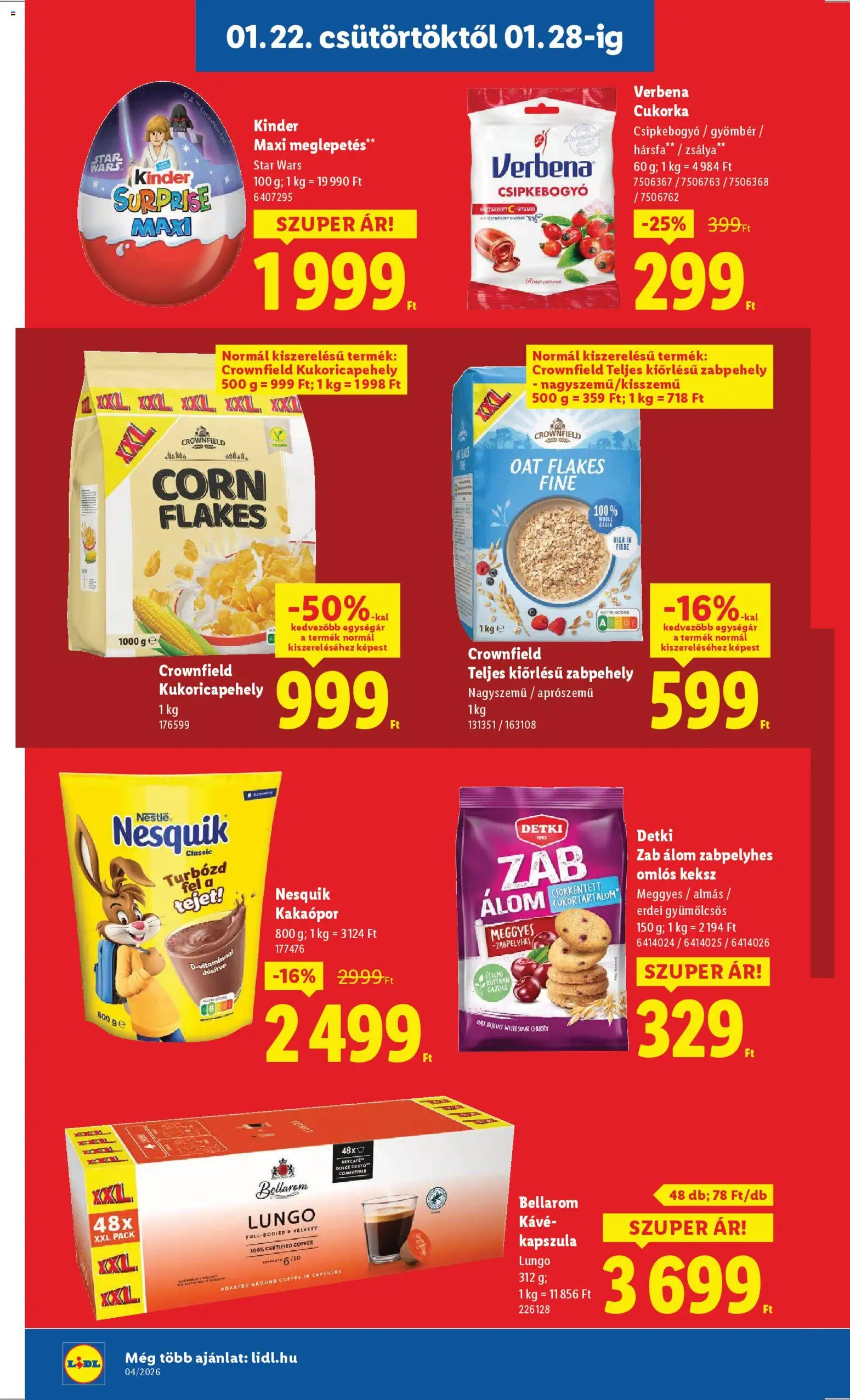 Lidl akciós ujság - amely érvényes a következő dátumtól: 22.01.2026 | Oldal: 14 | Termékek: Zabpehely, Nescafé, Kávé, Cukorka
