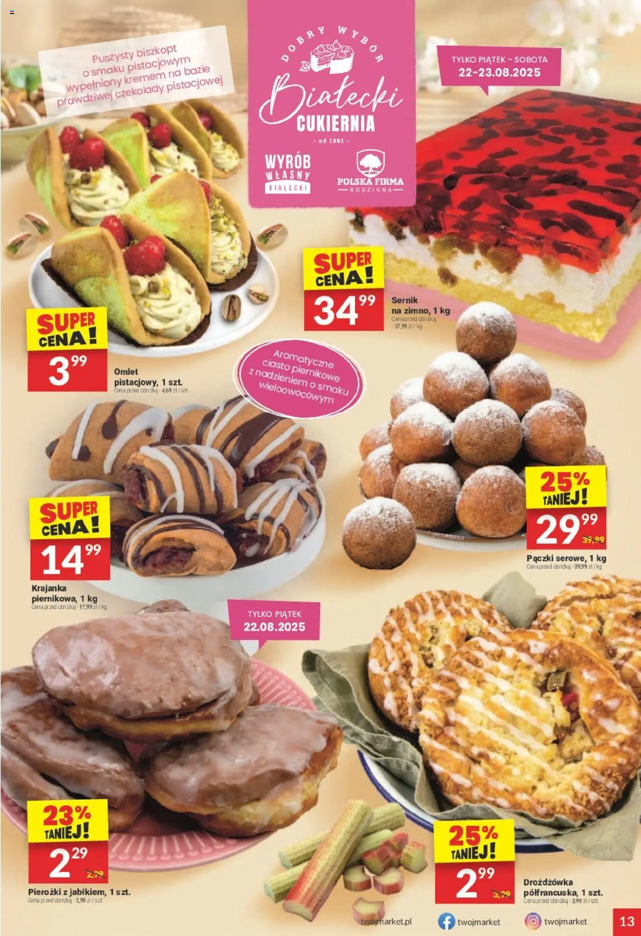 Twój Market Gazetka od 20.08.2025 | Strona: 13 | Produkty: Czekolady, Ciasto, Pączki