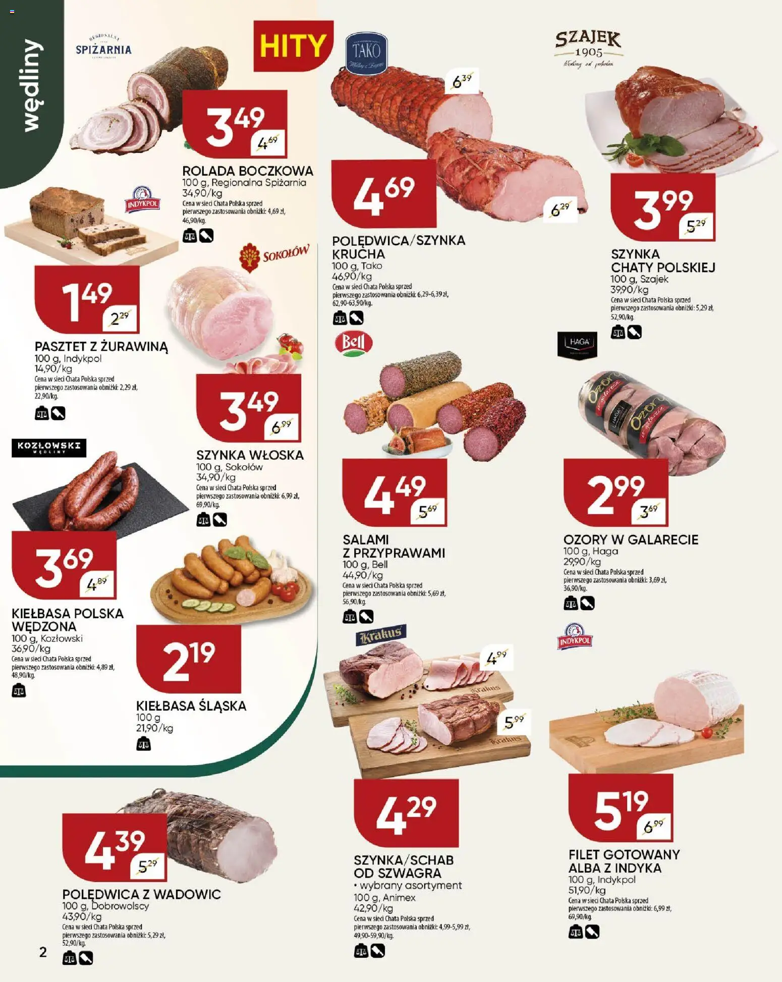 Chata Polska - Gazetka od 06.11.2025 | Strona: 2 | Produkty: Kiełbasa, Rolada, Kiełbasa śląska, Wędliny