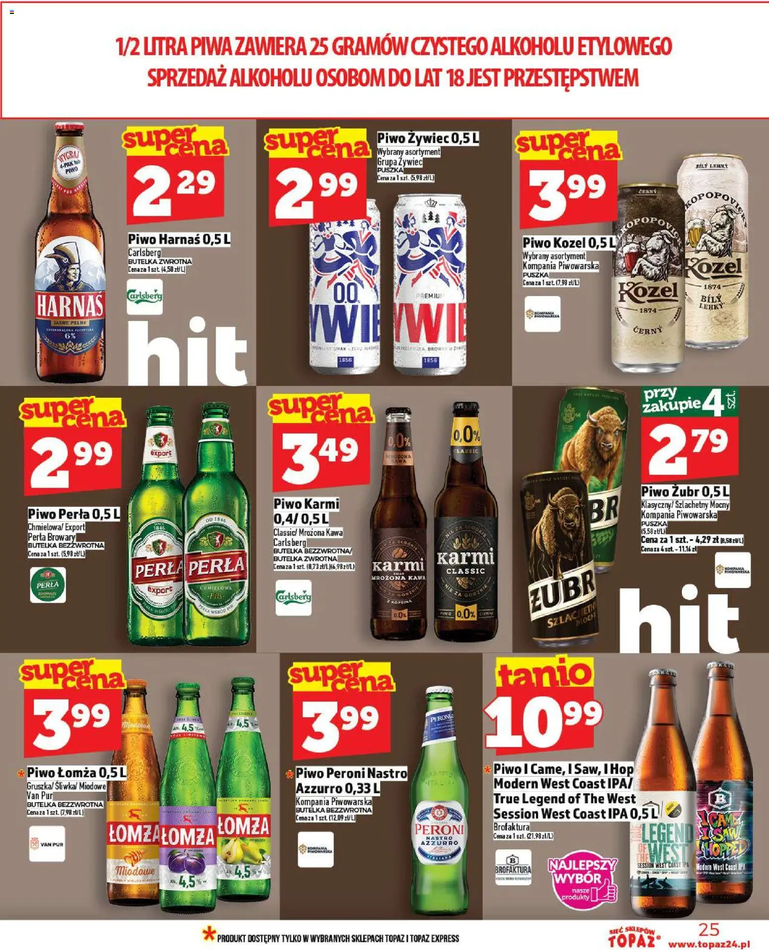 Topaz Gazetka od 06.11.2025 | Strona: 25 | Produkty: Piwo żubr, Piwo perła, Harnaś, Piwo kozel
