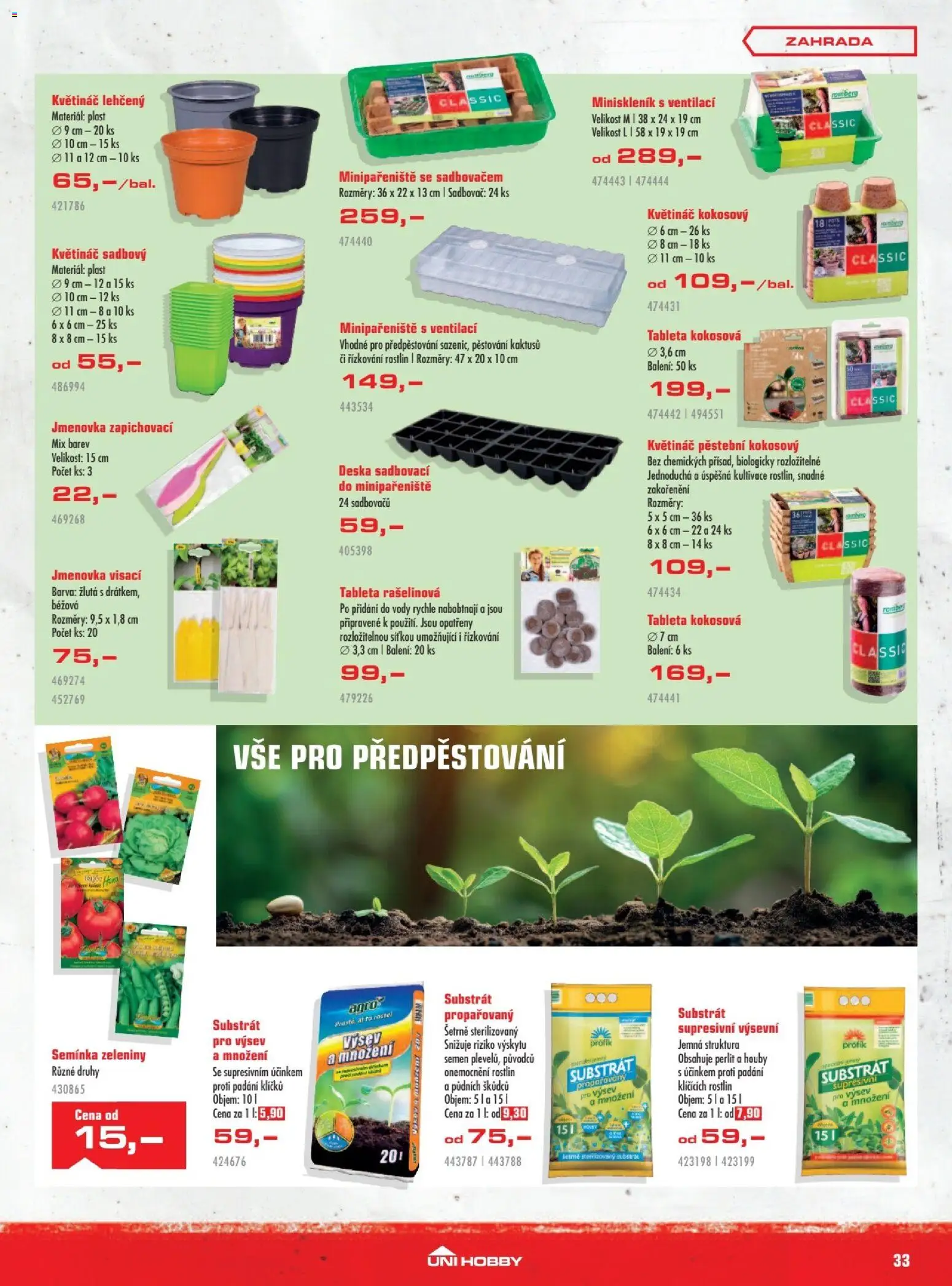 Uni Hobby leták od 08.01.2026 | Strana: 33 | Produkty: Zahrada, Substrát, Semínka, Květináč