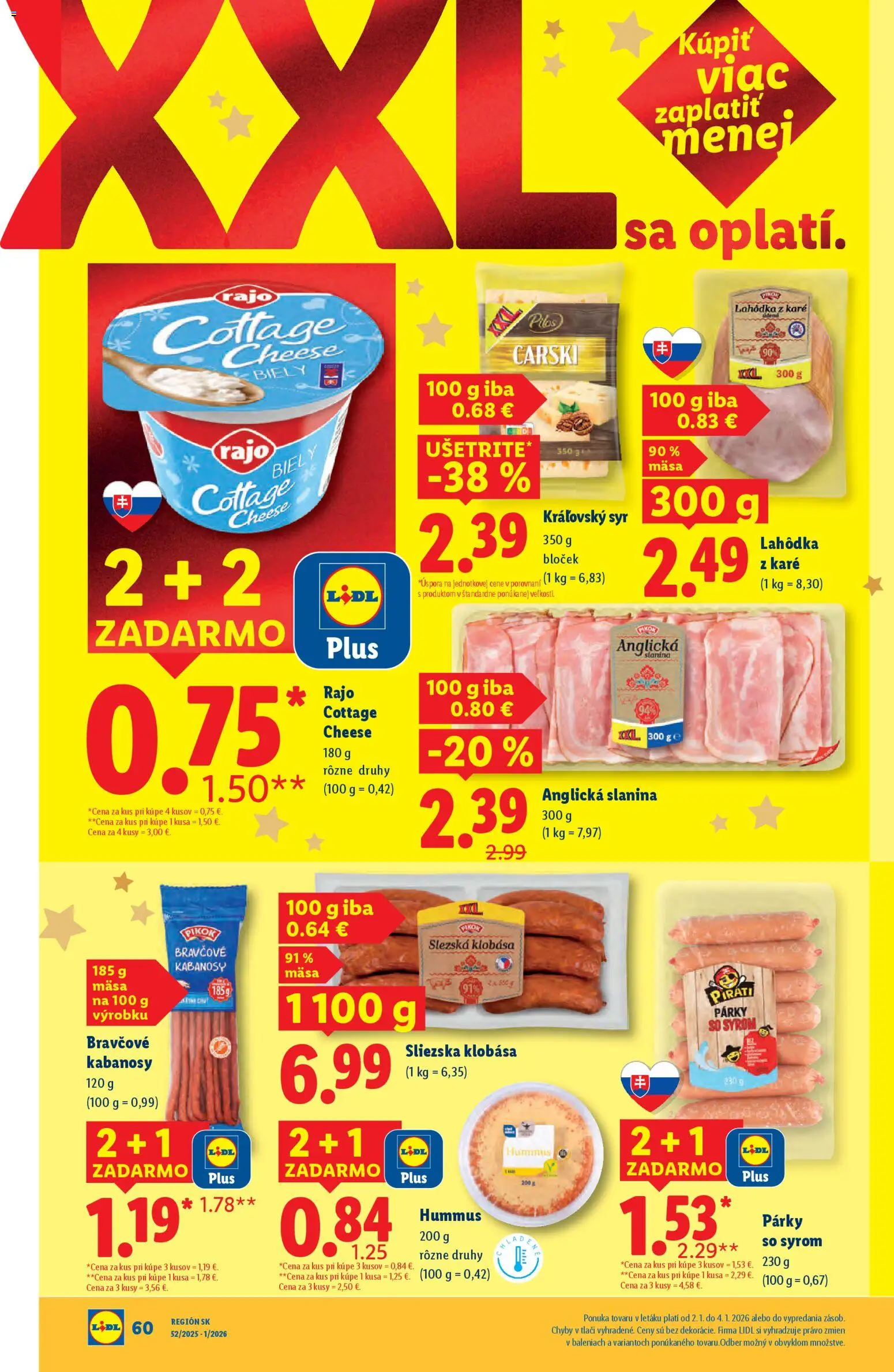 Nové Lidl akcie – leták je platný od 02.01.2026 | Strana: 8 | Produkty: Syr, Slanina, Klobása, Párky