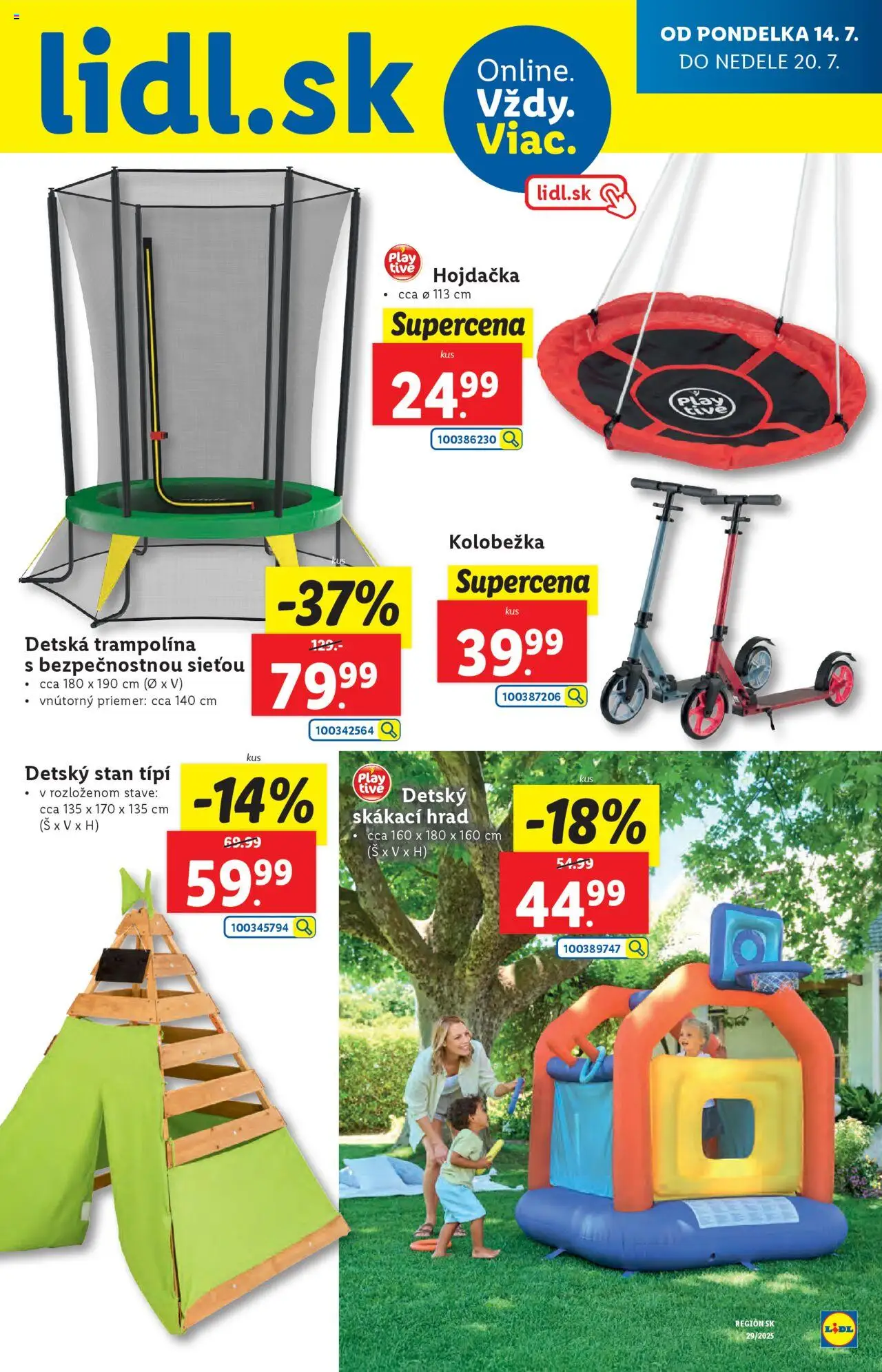 Lidl leták │ platný od 14.07.2025 | Strana: 49 | Produkty: Hojdačka, Stan, Trampolína