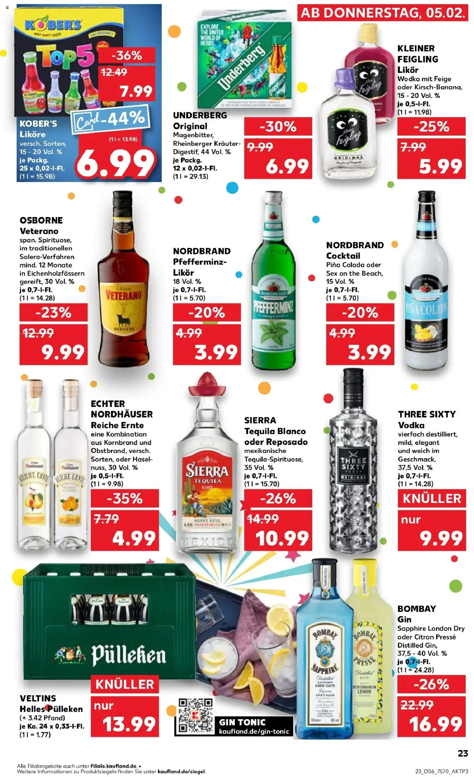 Kaufland prospekt Duisburg	 – gültig ab 09.02.2026 | Seite: 23 | Produkte: Helles pulleken, Tequila, Gin, Veltins