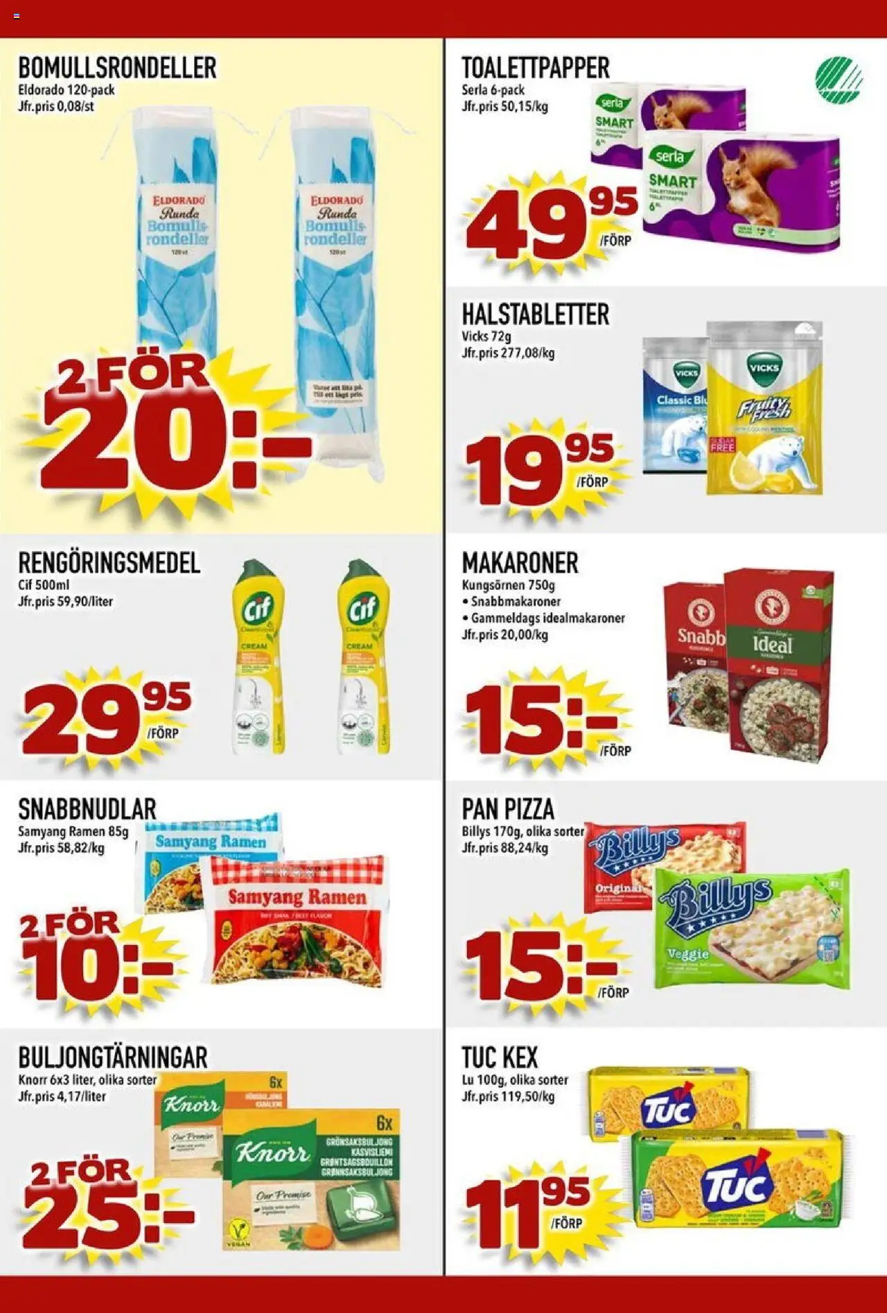 Din Mat reklamblad aktuell från 20.10.2025 | Sida: 6 | Produkter: Halstabletter, Rengöringsmedel, Toalettpapper, Makaroner