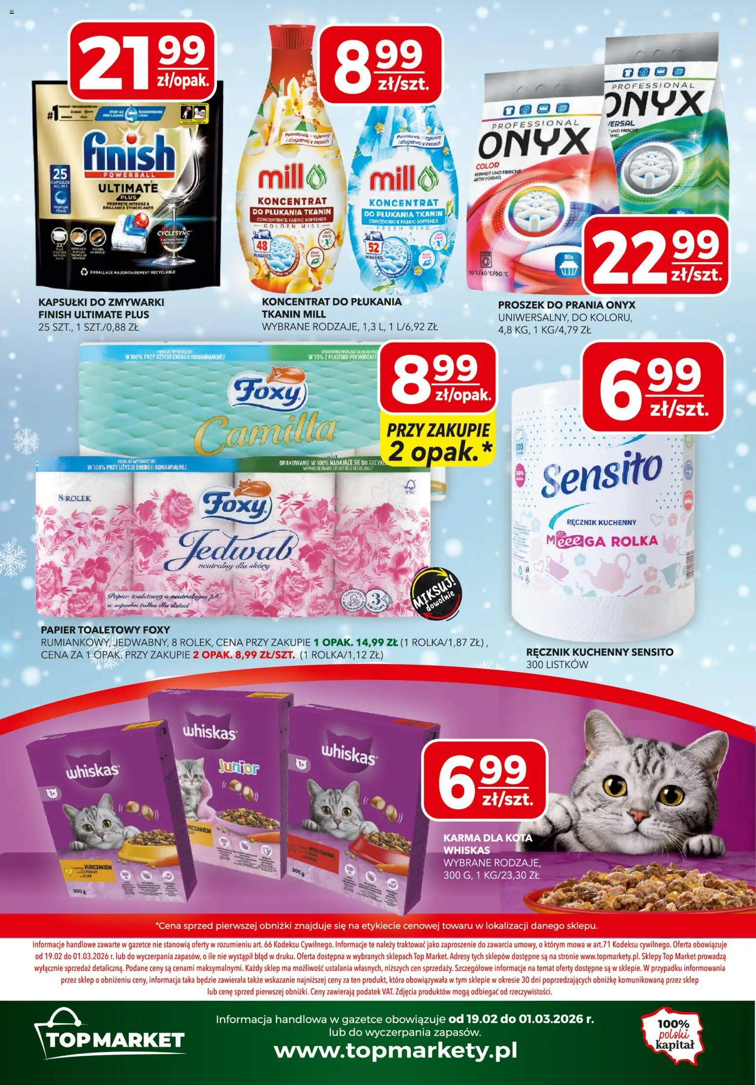 Top Market Gazetka od 19.02.2026 | Strona: 12 | Produkty: Zapach, Wołowina, Finish, Proszek do prania