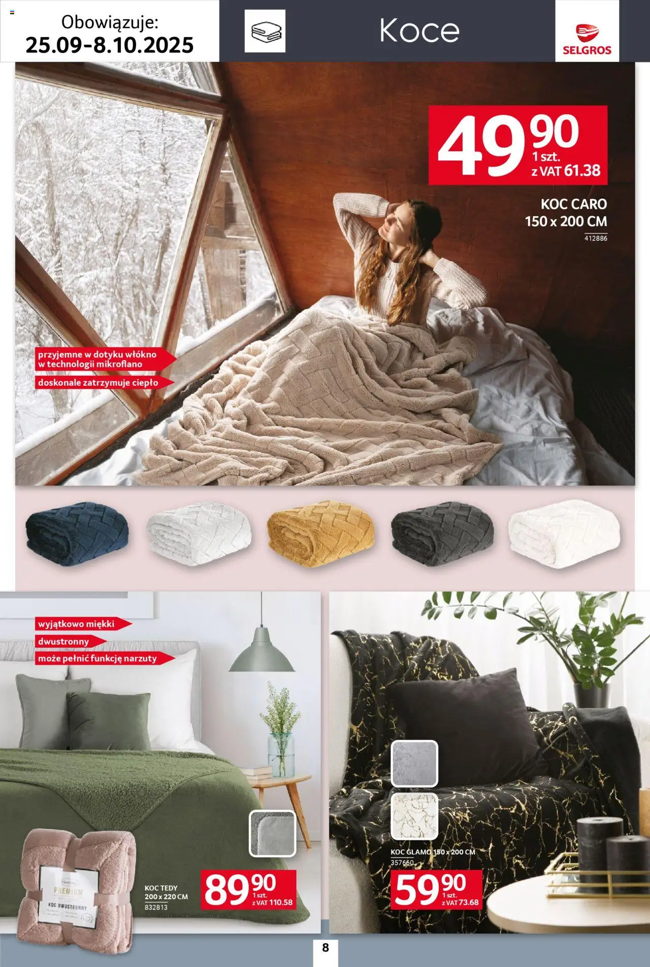 Selgros cash&carry Gazetka - Home&Deco od 25.09.2025 | Strona: 8 | Produkty: Koce, Koc