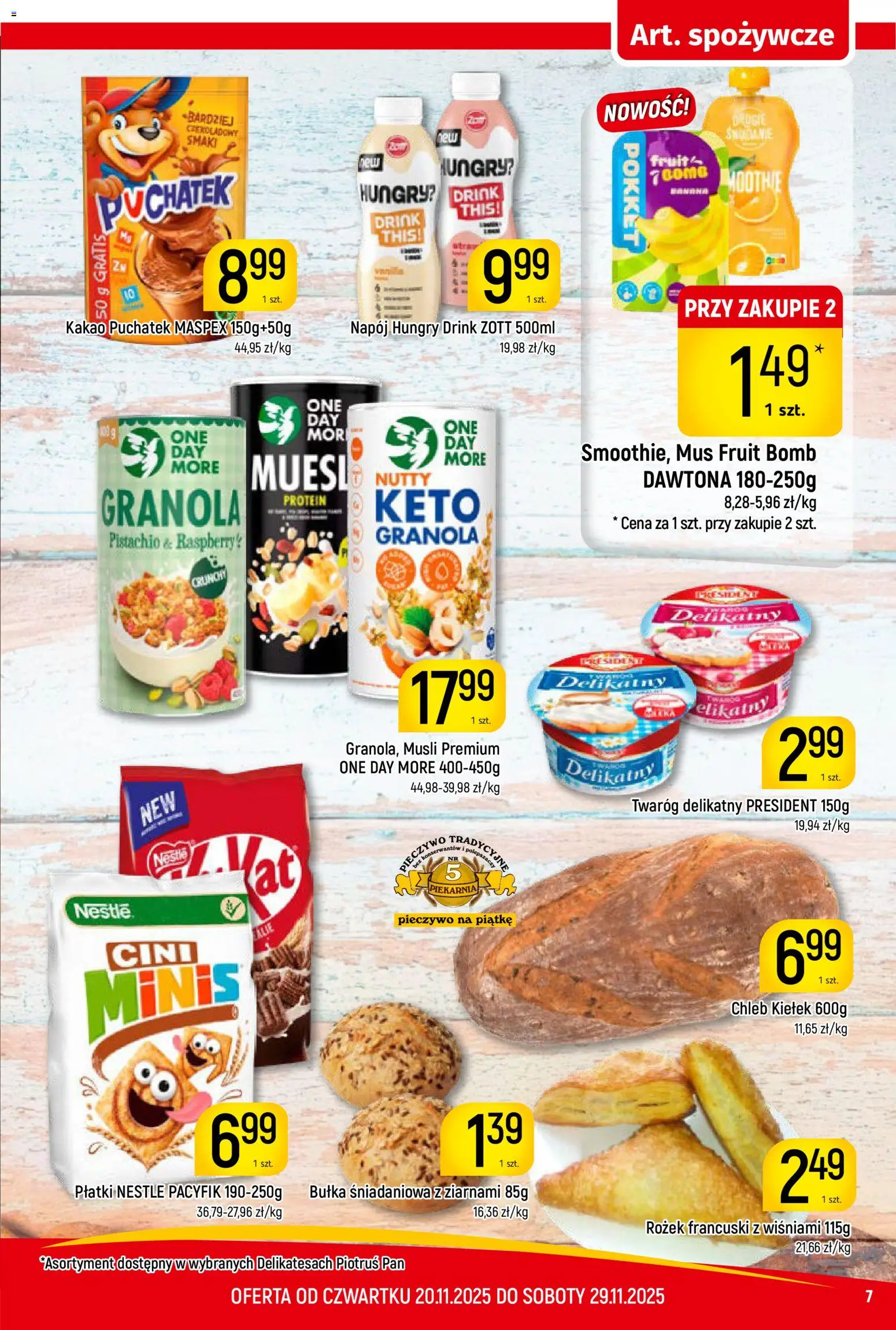 Piotruś Pan Gazetka od 20.11.2025 | Strona: 7 | Produkty: Kakao, Piekarnia, Musli, Płatki
