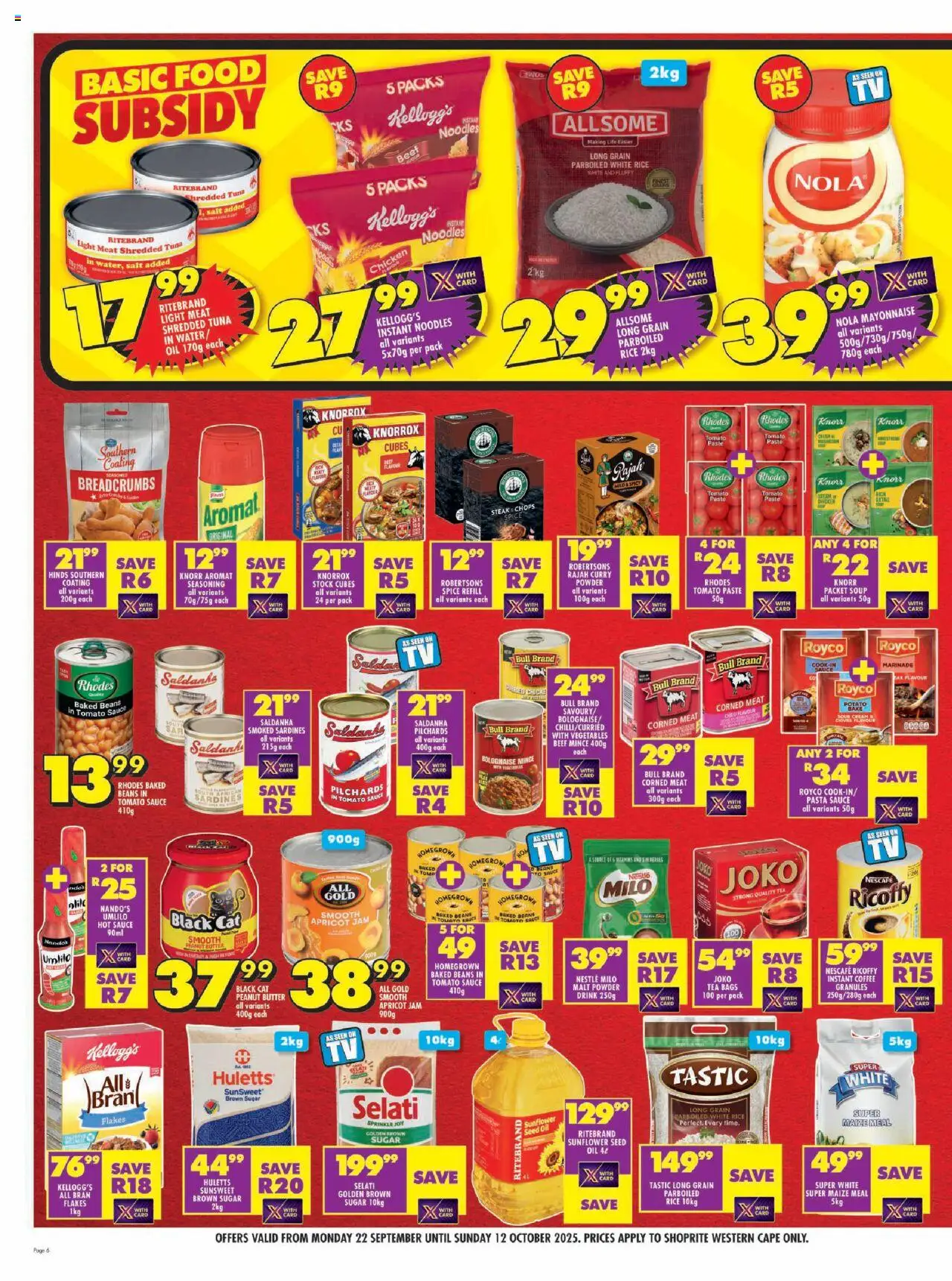 New Shoprite catalogue – valid from 22.09.2025 | Page: 6 | Products: Corned meat, Beans, Anillos, Chicken