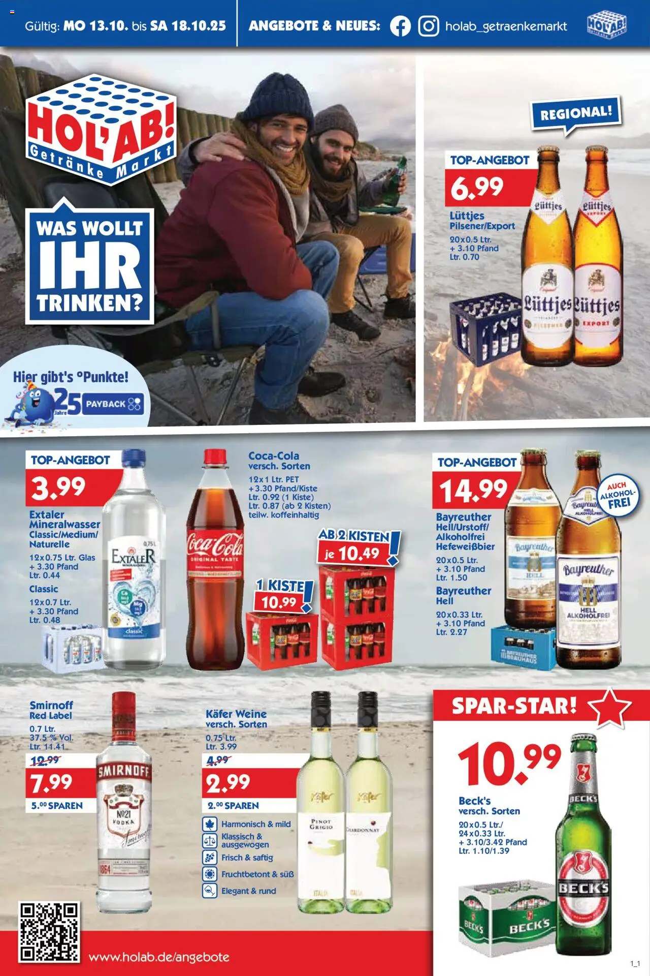 HOL’AB! Prospekt 	 – gültig ab 13.10.2025 | Seite: 1 | Produkte: Coca cola, Mineralwasser, Smirnoff, Vodka