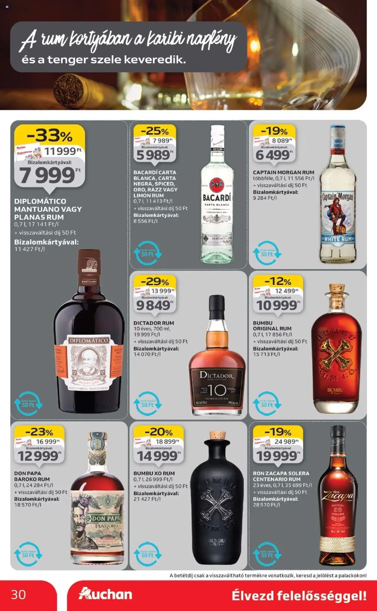 Auchan akciós ujság - amely érvényes a következő dátumtól: 02.10.2025 | Oldal: 30 | Termékek: Bacardi, Rum, Captain morgan