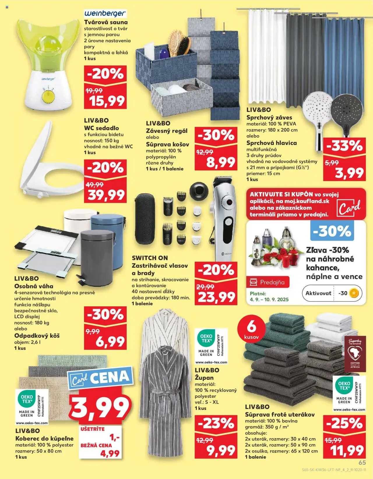 Nové Kaufland akcie – leták je platný od 04.09.2025 | Strana: 65 | Produkty: Koberec do kúpeľne, Regál, Koberec, Zastrihávač vlasov