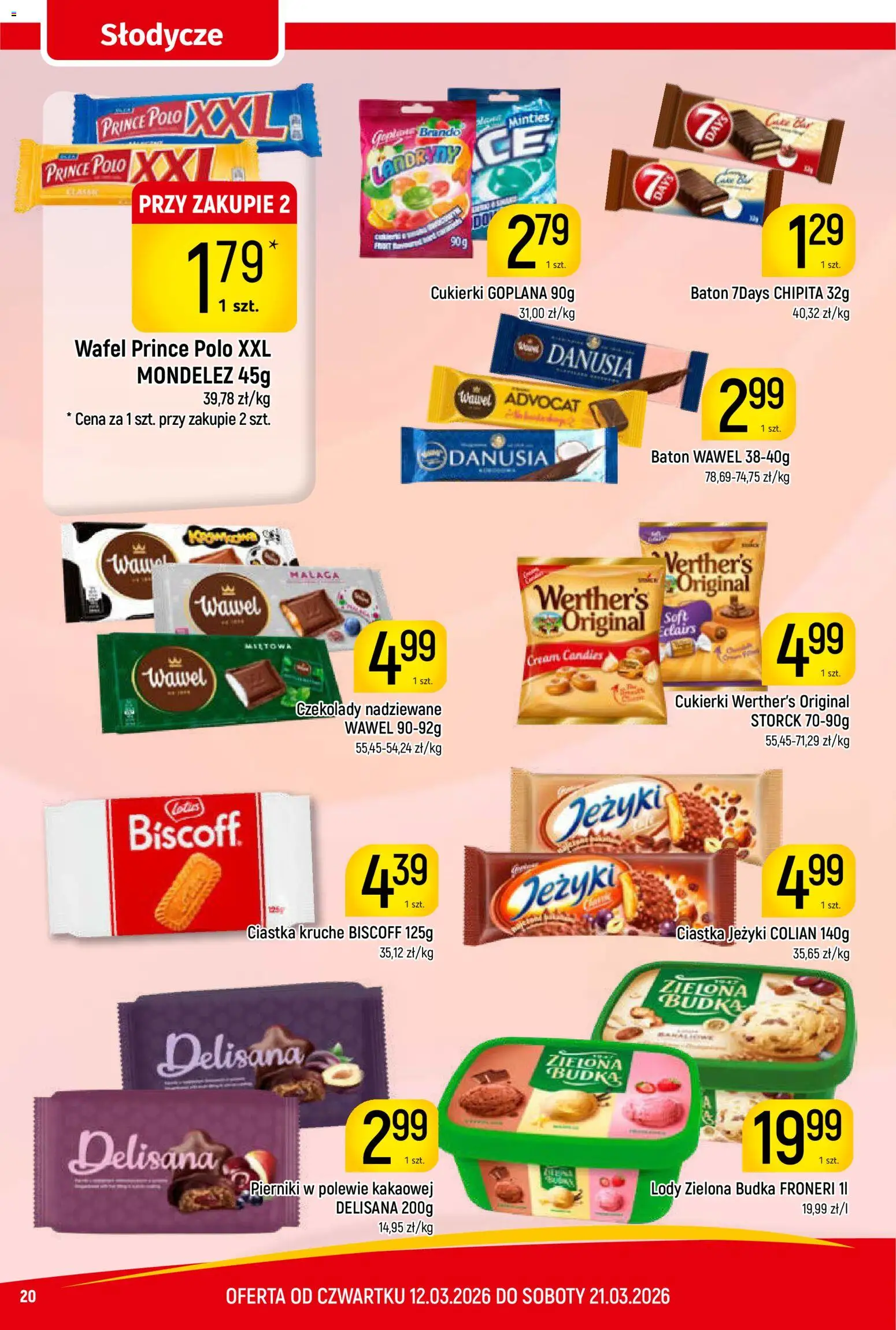 Piotruś Pan gazetka od 12.03.2026 | Strona: 20 | Produkty: Ciastka kruche, Baton, Cukierki, Lody