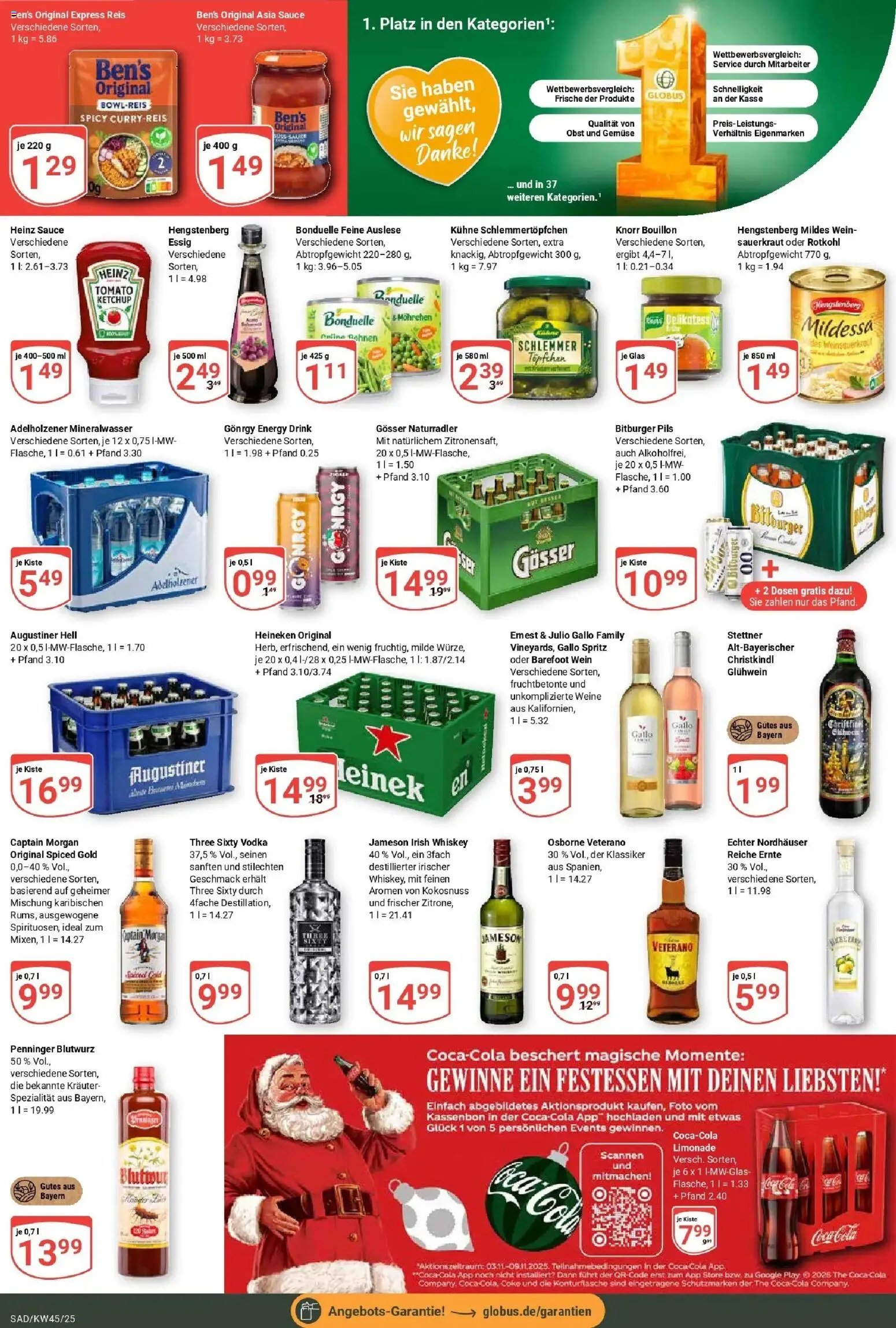 Globus prospekt Schwandorf	 – gültig ab 02.11.2025 | Seite: 4 | Produkte: Coca cola, Heineken, Captain morgan, Wein