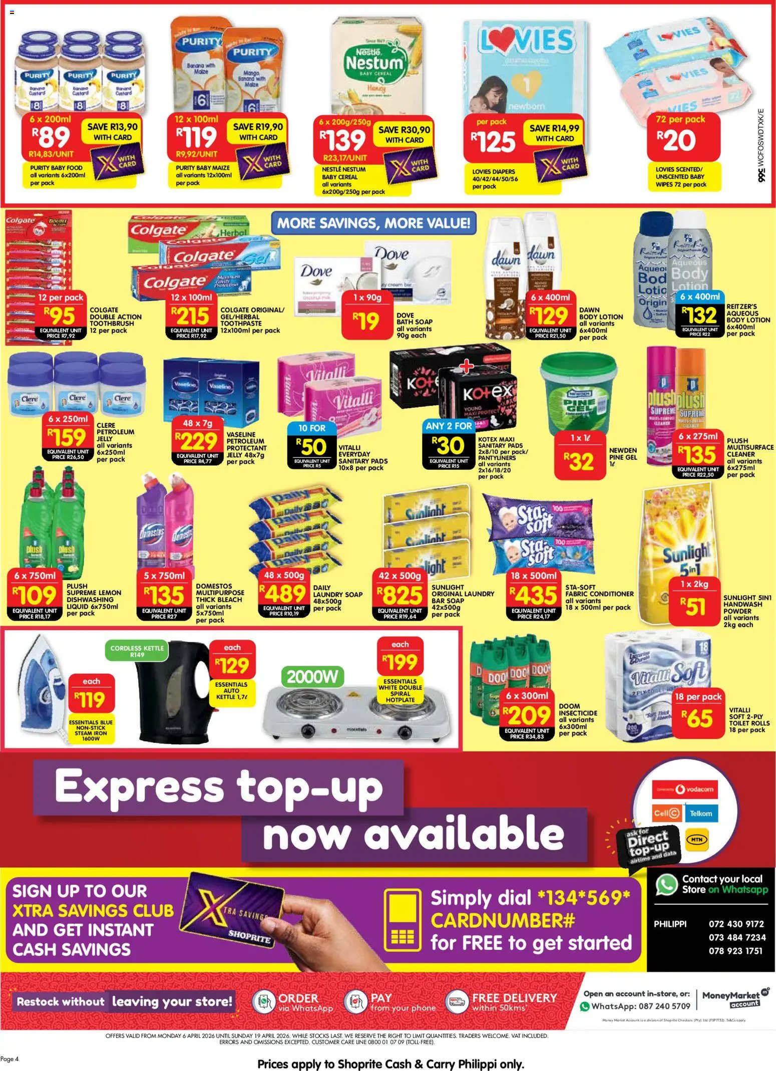 New Shoprite catalogue – valid from 06.04.2026 | Page: 4 | Products: Phone, Powder, Conditioner, Lemon
