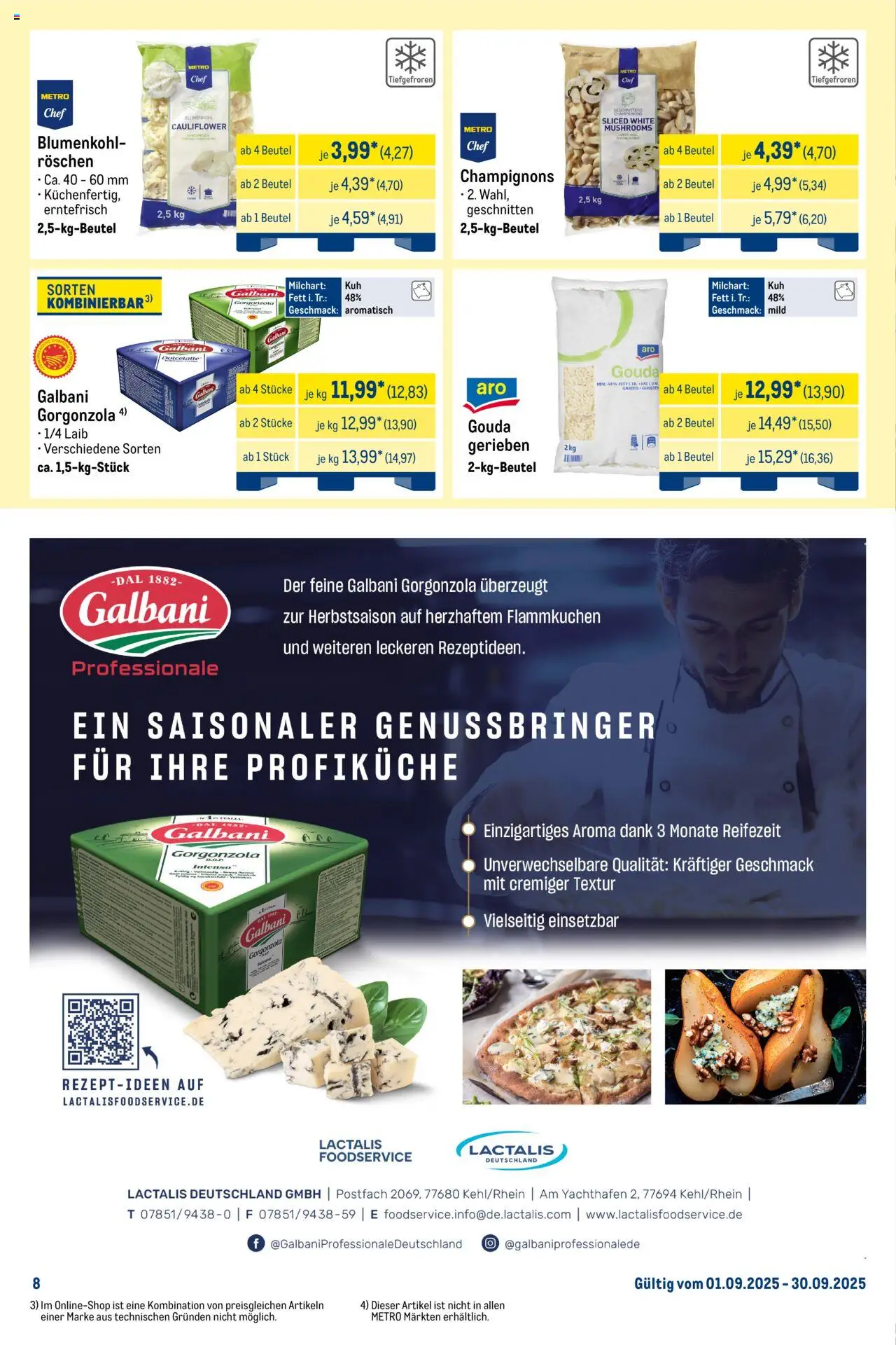 Metro Monats-Menü - gültig ab dem 01.09.2025 | Seite: 8 | Produkte: Gouda, Champignons, Blumenkohl