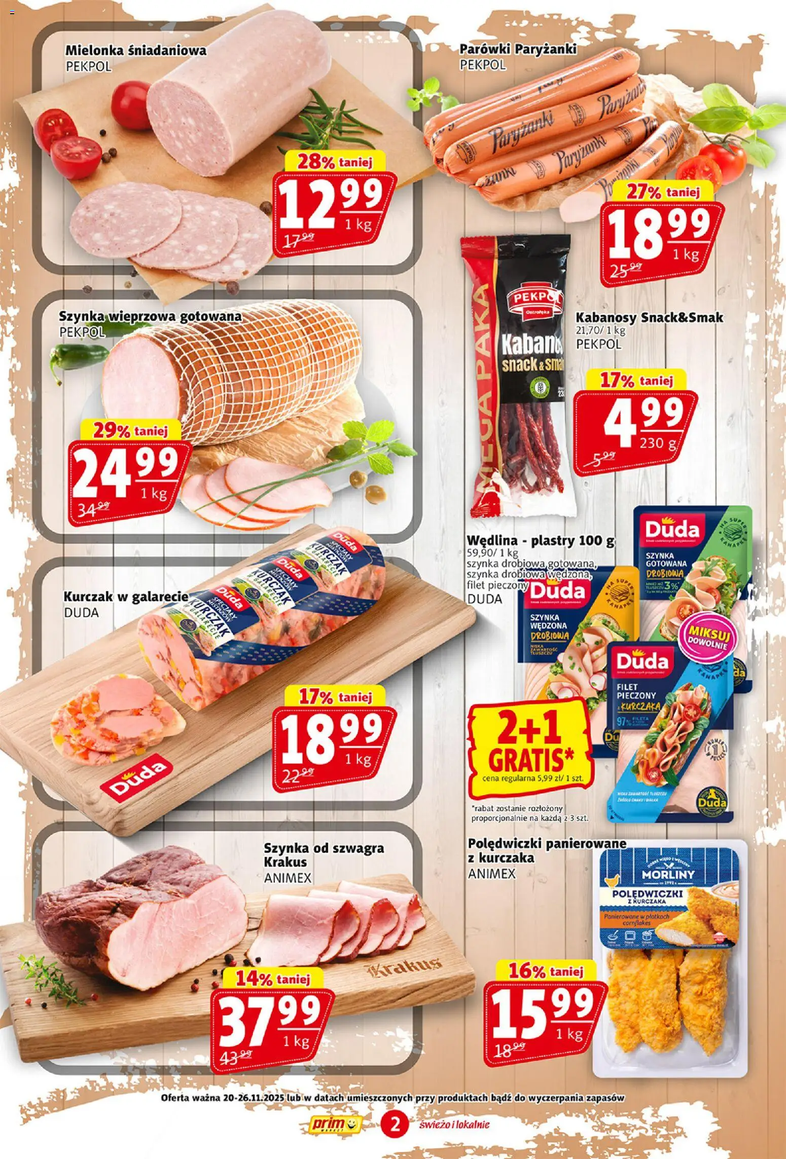 Prim Market Gazetka od 20.11.2025 | Strona: 2 | Produkty: Kurczak, Szynka wieprzowa, Parówki, Szynka gotowana