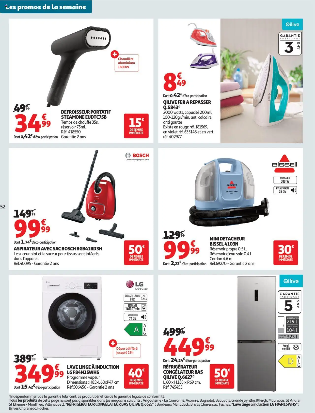 {H1} | Page: 52 | Produits: Lave linge, Réfrigérateur, Fer à repasser, Réservoir d'eau