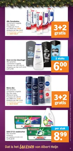 Dove en Axe douchegel, Alle varianten, combineren mogelijk. 2 flessen van 200-450 ml - Voorbeeld van een folder van Albert Heijn, geldig van 16.12.2025 | Pagina: 37