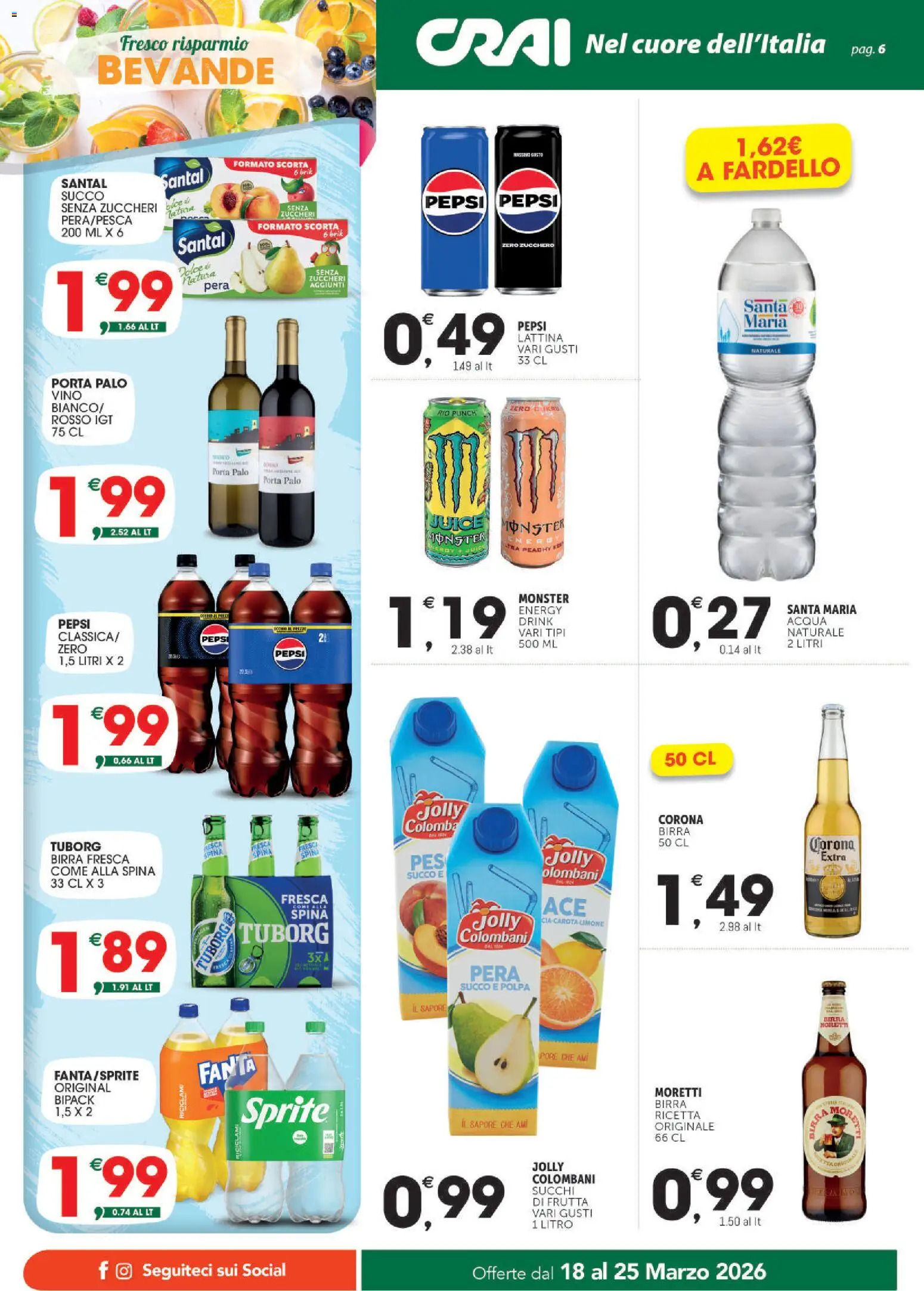 Volantino CRAI del 18.03.2026 | Pagina: 6 | Prodotti: Acqua, Zucchero, Limone, Vino
