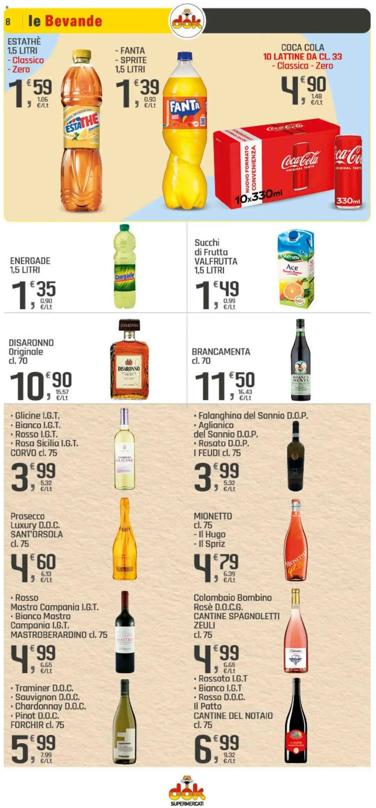 Volantino DOK del 08.08.2025 | Pagina: 8 | Prodotti: Prosecco, Frutta, Fanta, Coca Cola