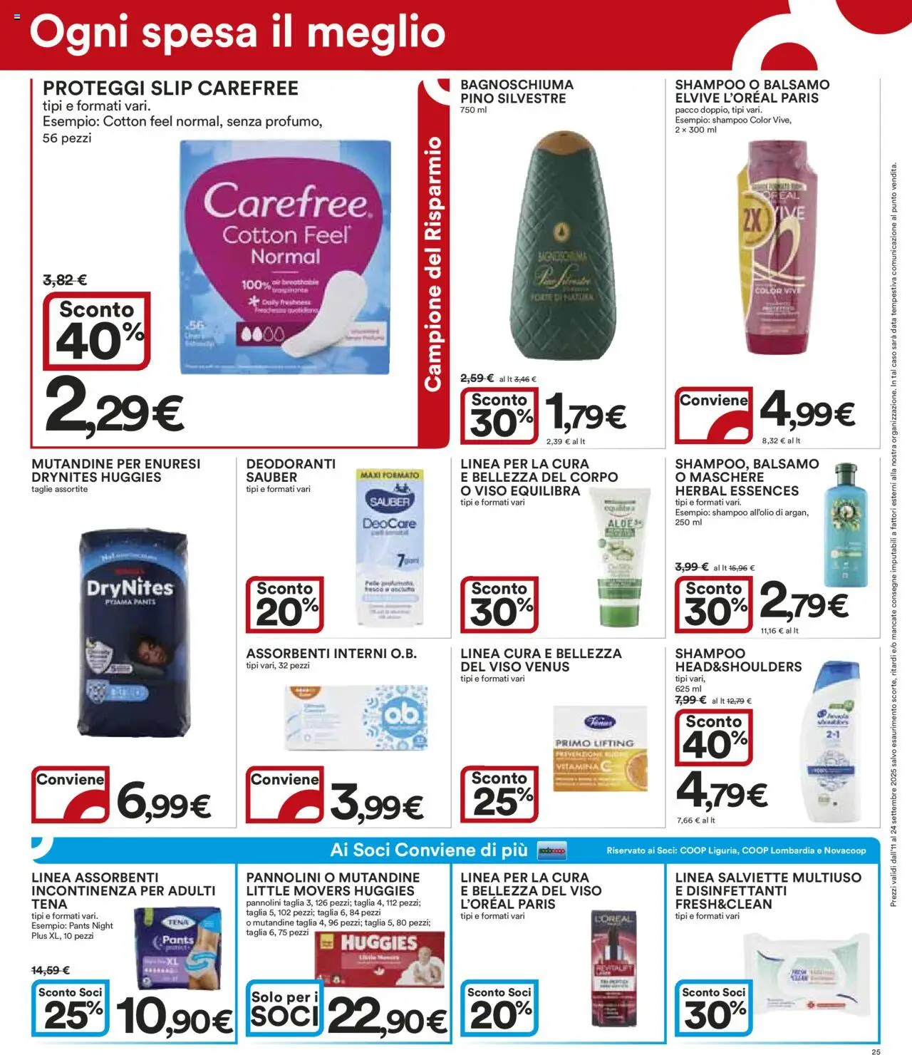 Volantino Ipercoop del 11.09.2025 | Pagina: 25 | Prodotti: Shampoo, Pannolini, Bagnoschiuma, Data