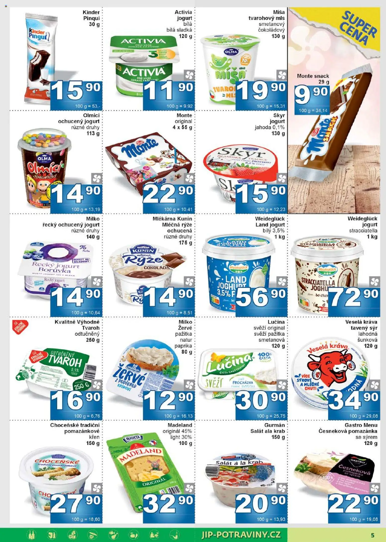 Jip leták od 02.01.2026 | Strana: 5 | Produkty: Tavený sýr, Jogurt, Mléčná rýže, Kinder Pinguí