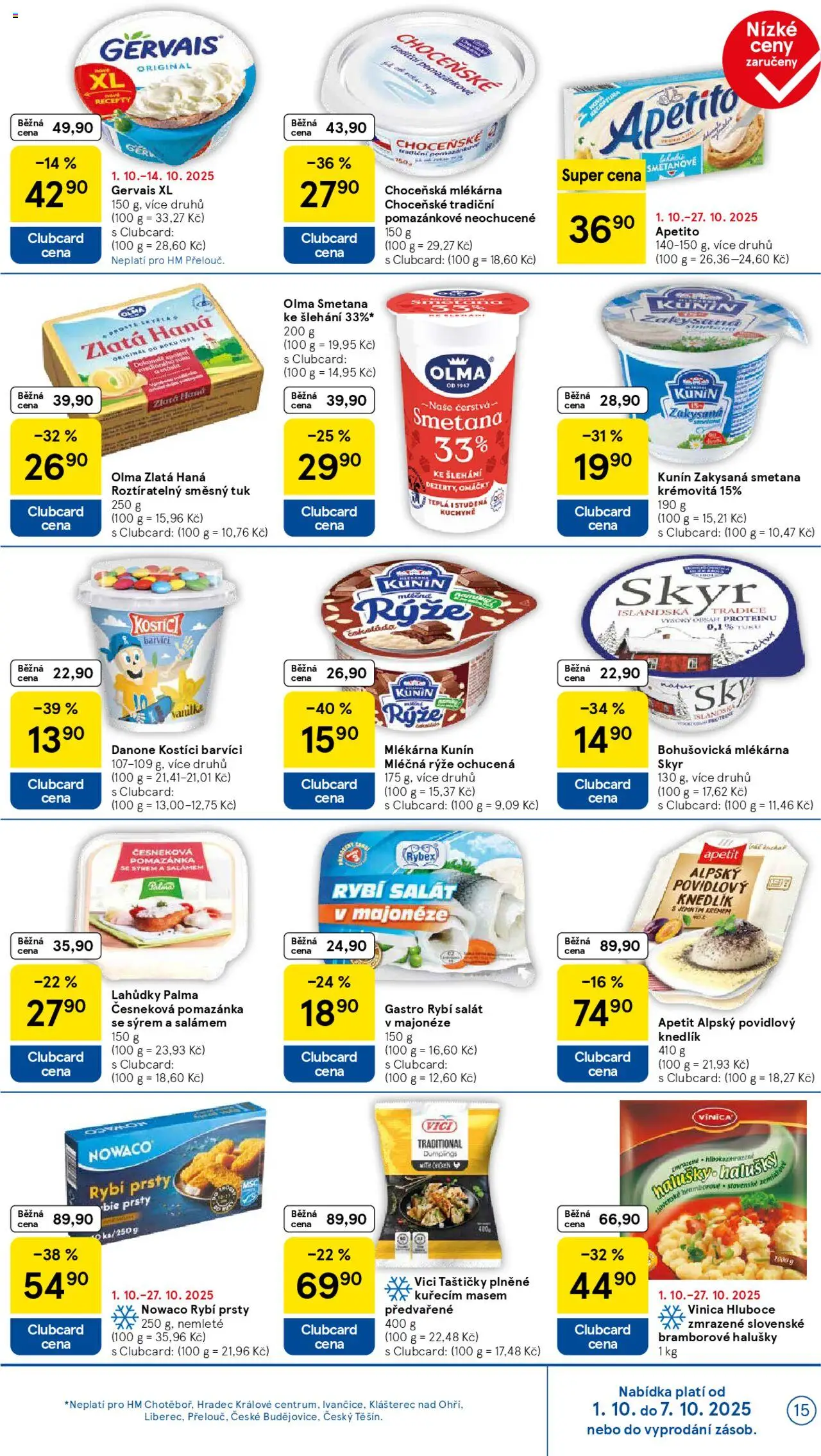 Tesco leták - Hypermarket od 01.10.2025 | Strana: 15 | Produkty: Kostici, Smetana, Mléčná rýže, Smetana ke šlehání