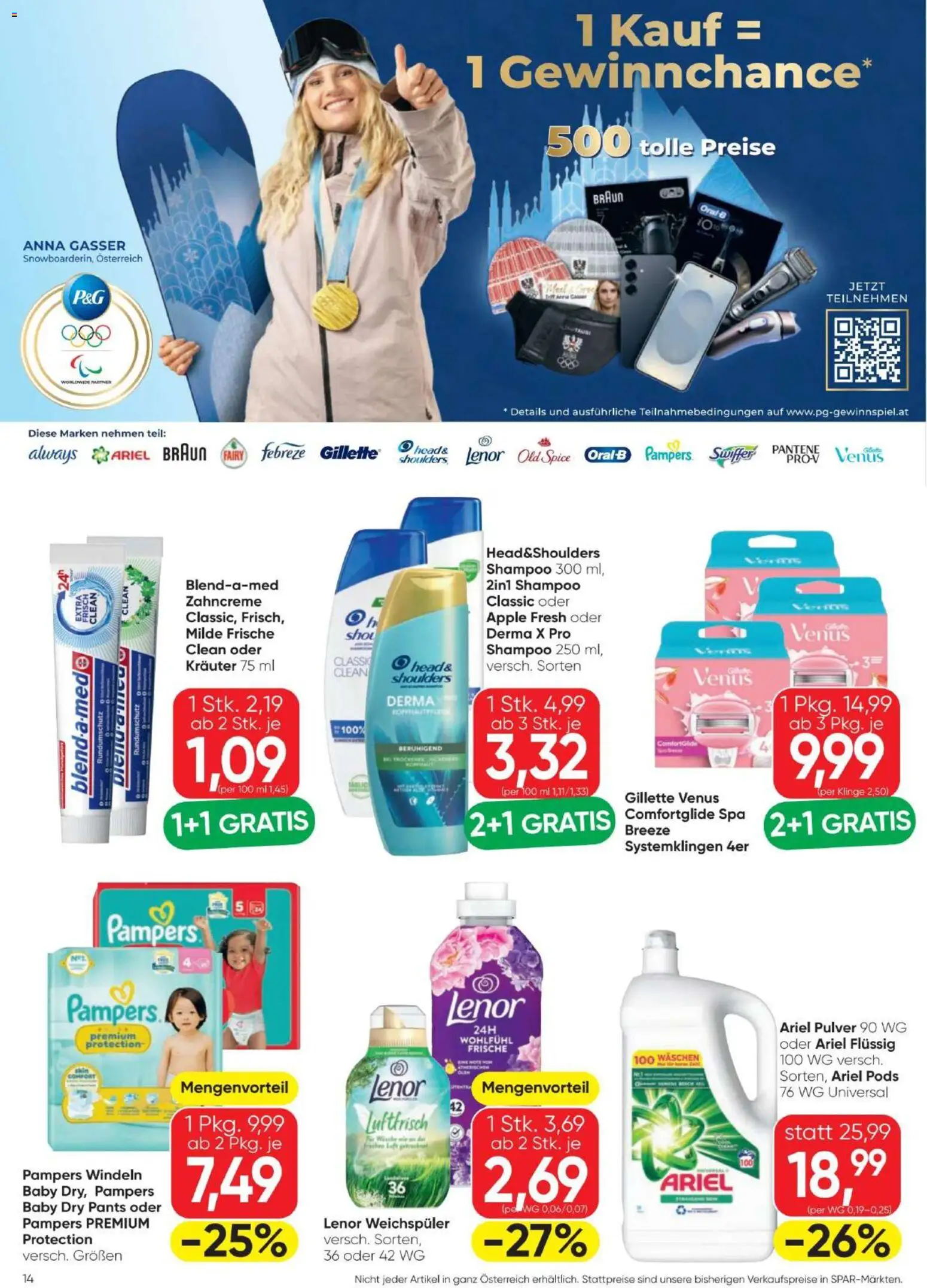 Spar Flugblatt gültig ab 05.02.2026 | Seite: 14 | Produkte: Pampers, Apple, Shampoo, Weichspüler