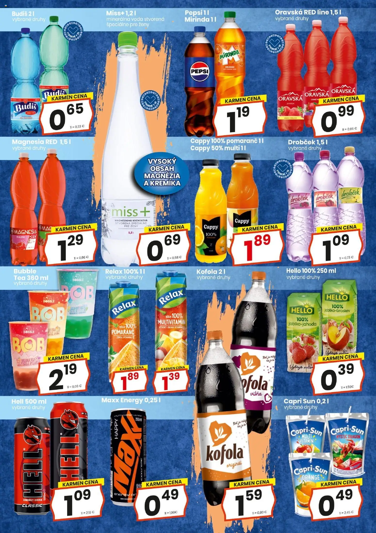 Nové KARMEN CBA akcie – leták je platný od 20.11.2025 | Strana: 14 | Produkty: Džús, Kofola, Budiš, Mirinda