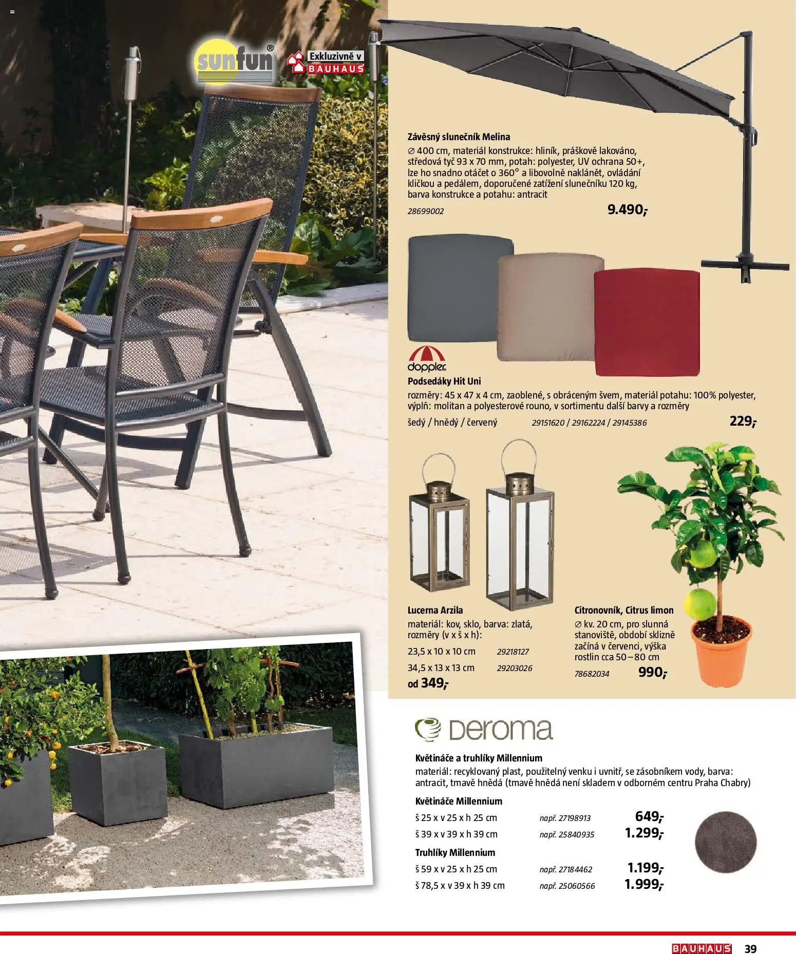 Bauhaus katalog Záhradní nábytek od 08.04.2026 | Strana: 39 | Produkty: Truhlíky, Lucerna, Barvy, Slunečník