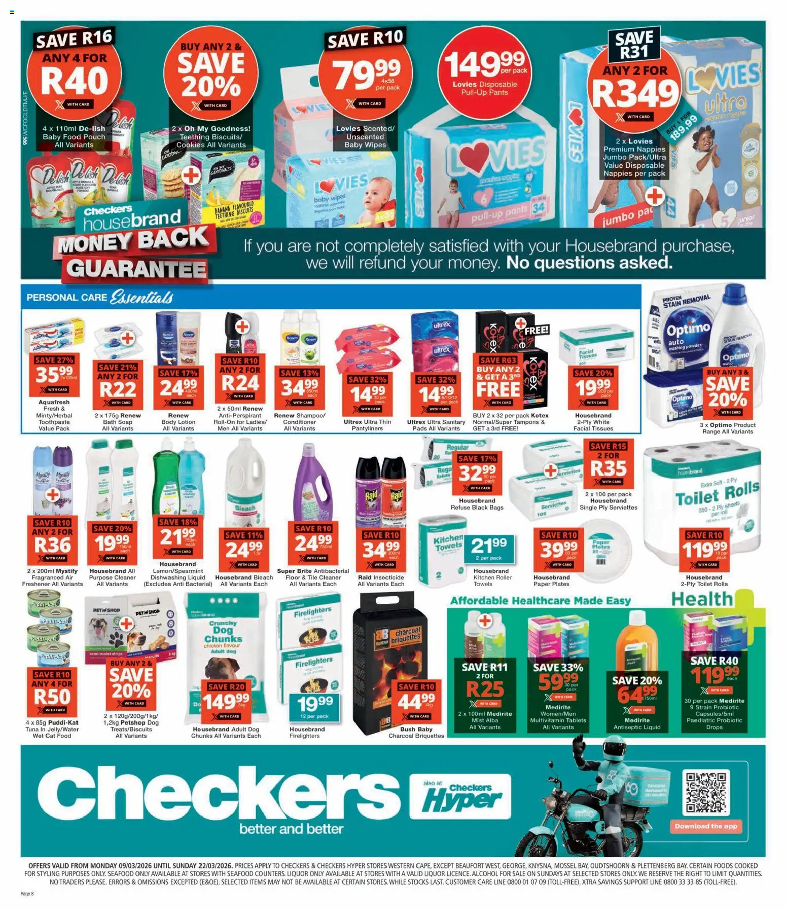 New Checkers catalogue – valid from 09.03.2026 | Page: 8 | Products: Toilet, Antiseptic liquid, Chicken, Powder