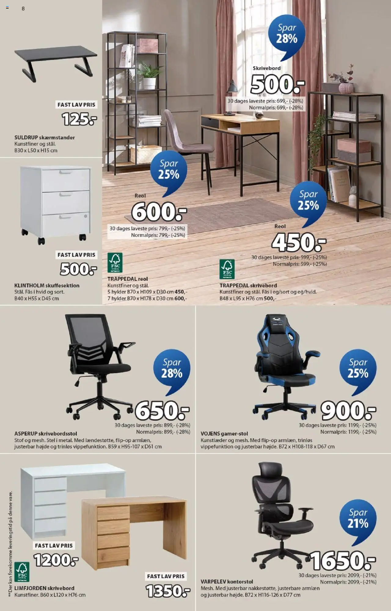 JYSK tilbudsavis – gyldig fra 10.10.2025 | Side: 8 | Produkter: Skrivebord, Kontorstol, Stof