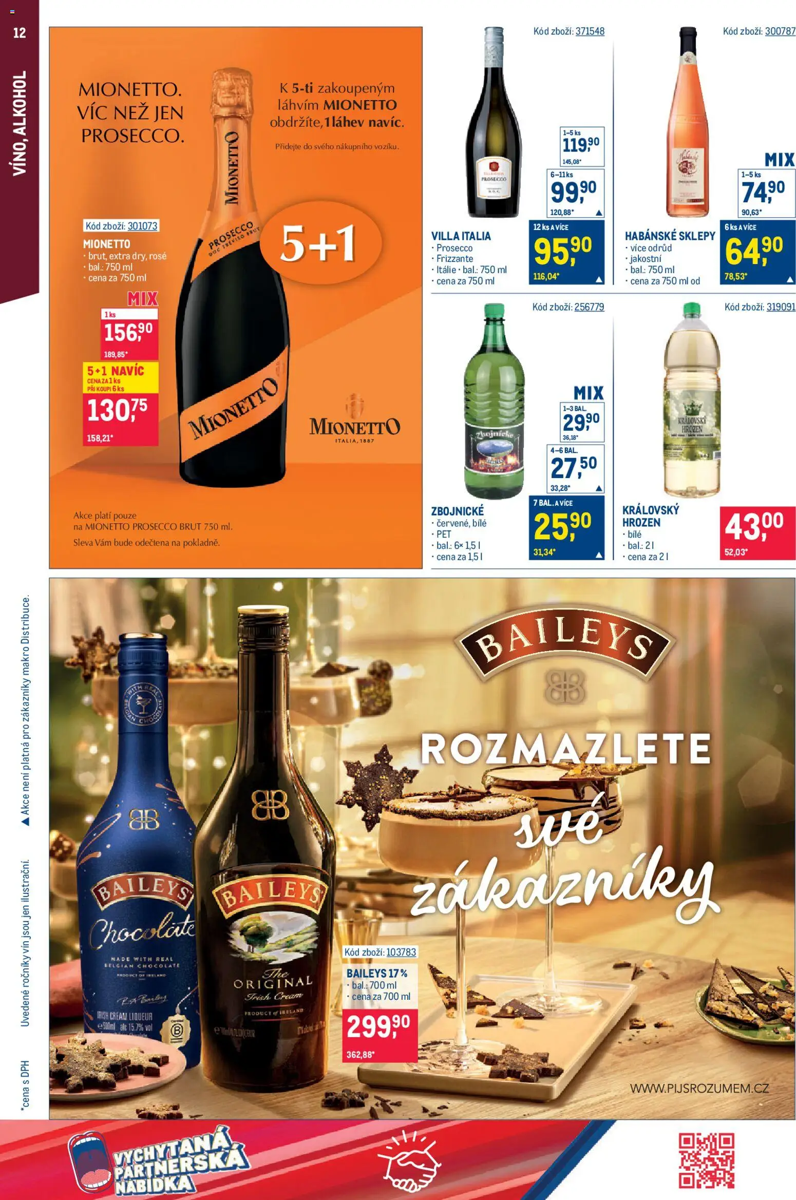 Makro leták - Maloobchod od 17.12.2025 | Strana: 12 | Produkty: Prosecco, Mionetto, Prosecco DOC, Baileys