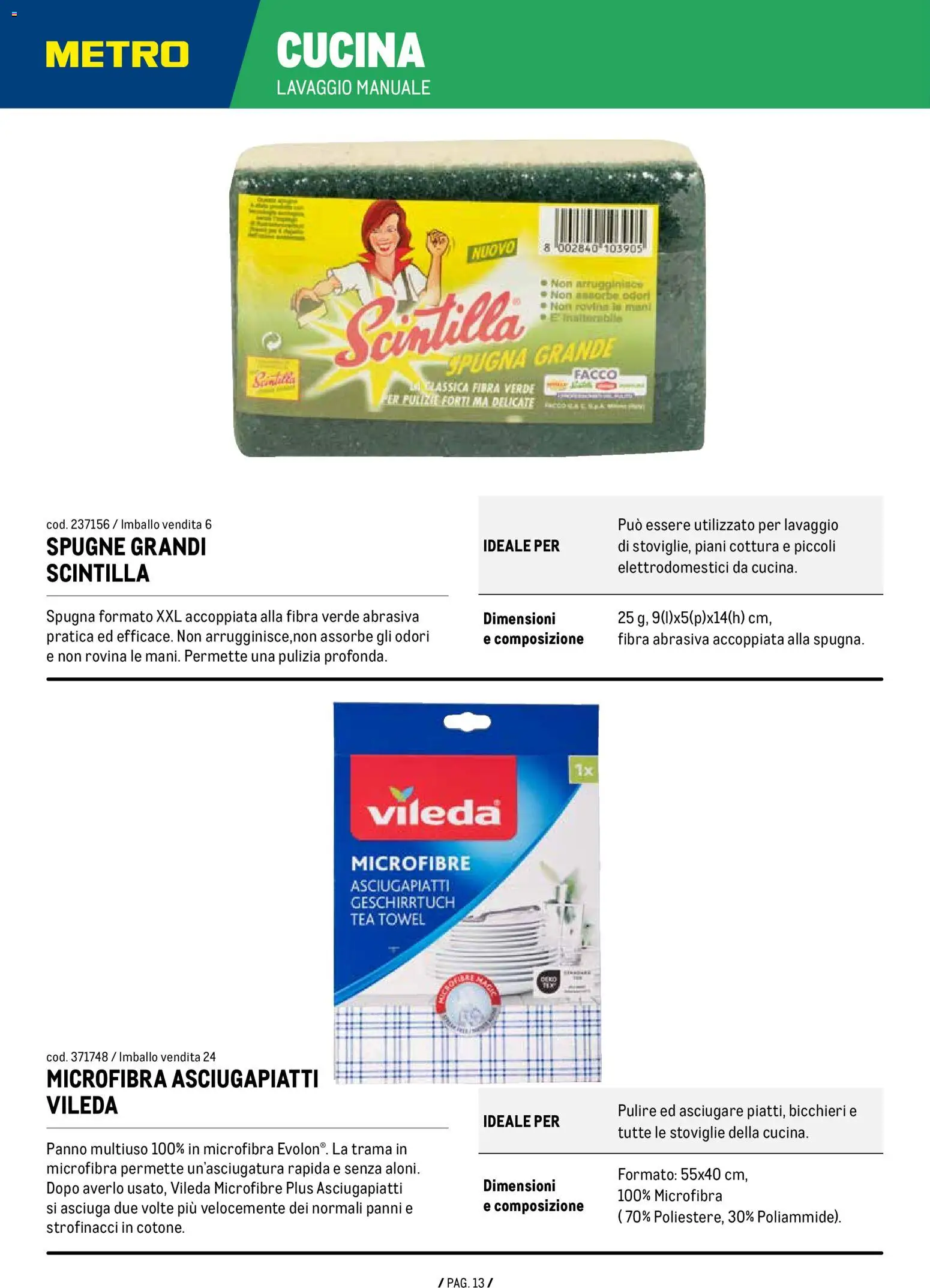 Volantino Metro del 07.01.2026 | Pagina: 13 | Prodotti: Spugna, Strofinacci