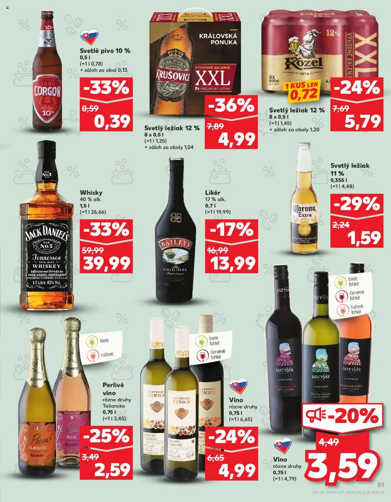 Nové Kaufland akcie – leták je platný od 09.10.2025 | Strana: 51 | Produkty: Pivo, Víno, Corgoň, Perlivé víno