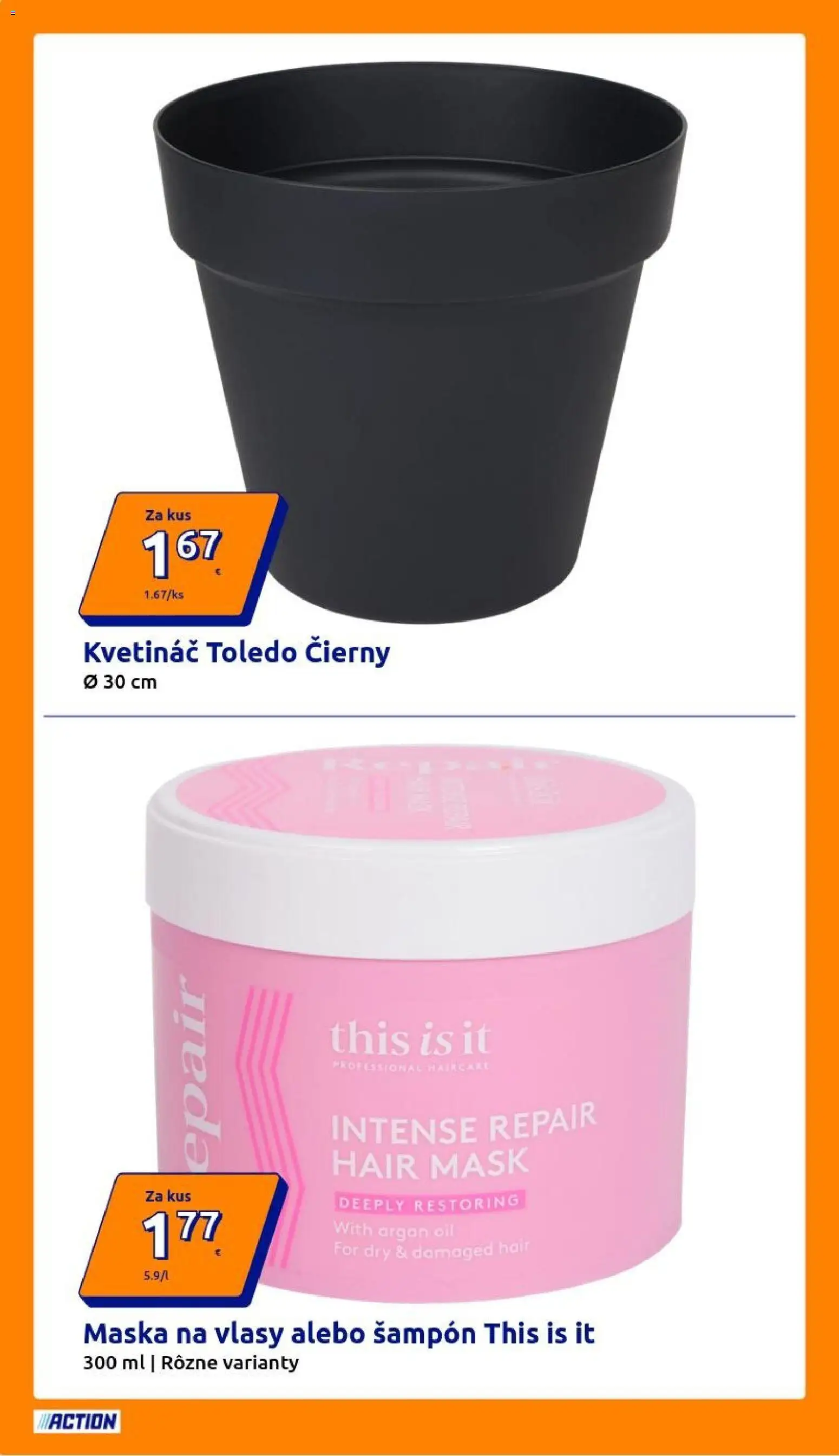 Nové Action akcie – leták je platný od 25.03.2026 | Strana: 2 | Produkty: Kvetináč, Šampón, Maska na vlasy, Maska