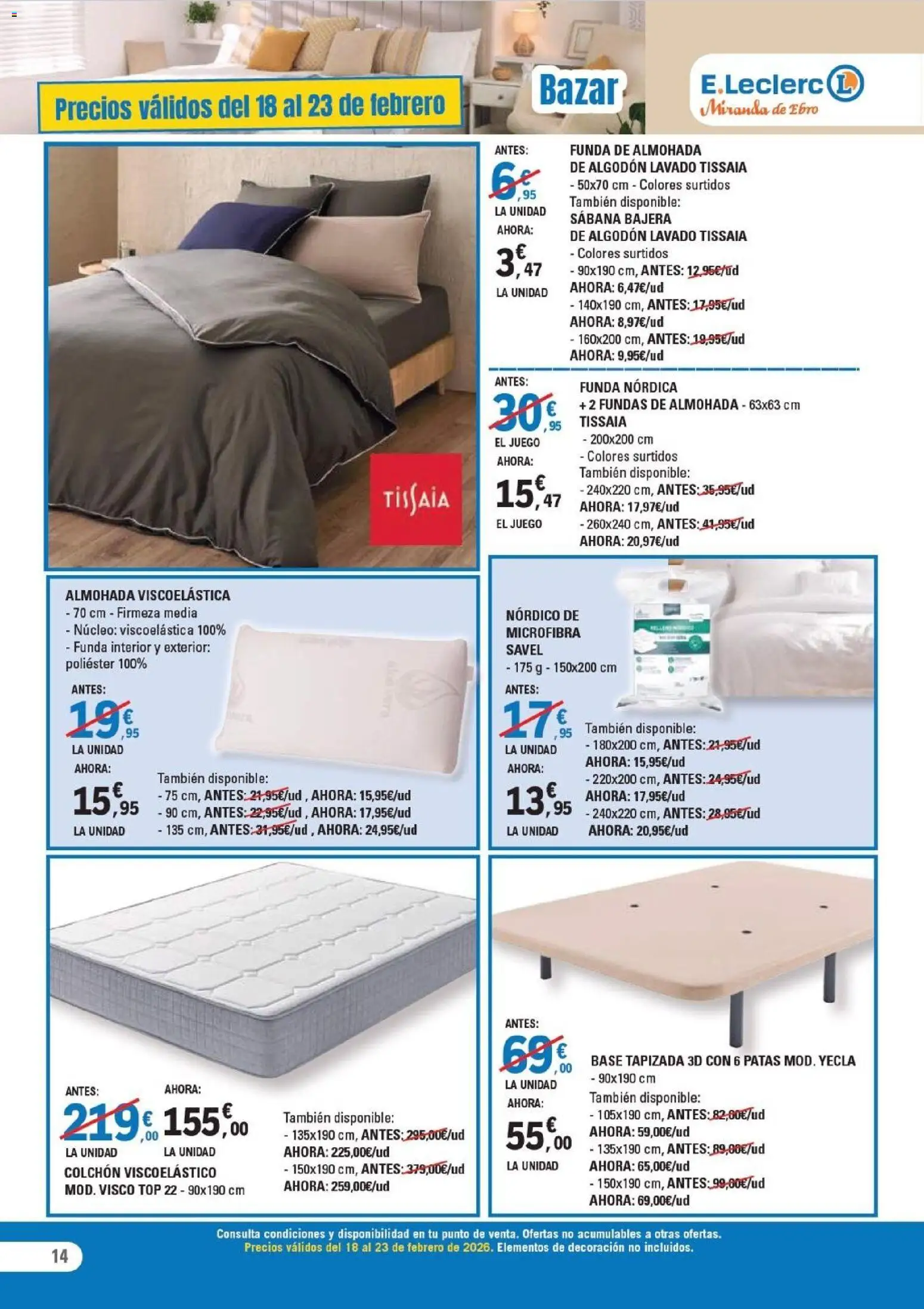 E.Leclerc - Miranda de Ebro │ válido desde el 18.02.2026 | Página: 14 | Productos: Colchon, Funda, Almohada